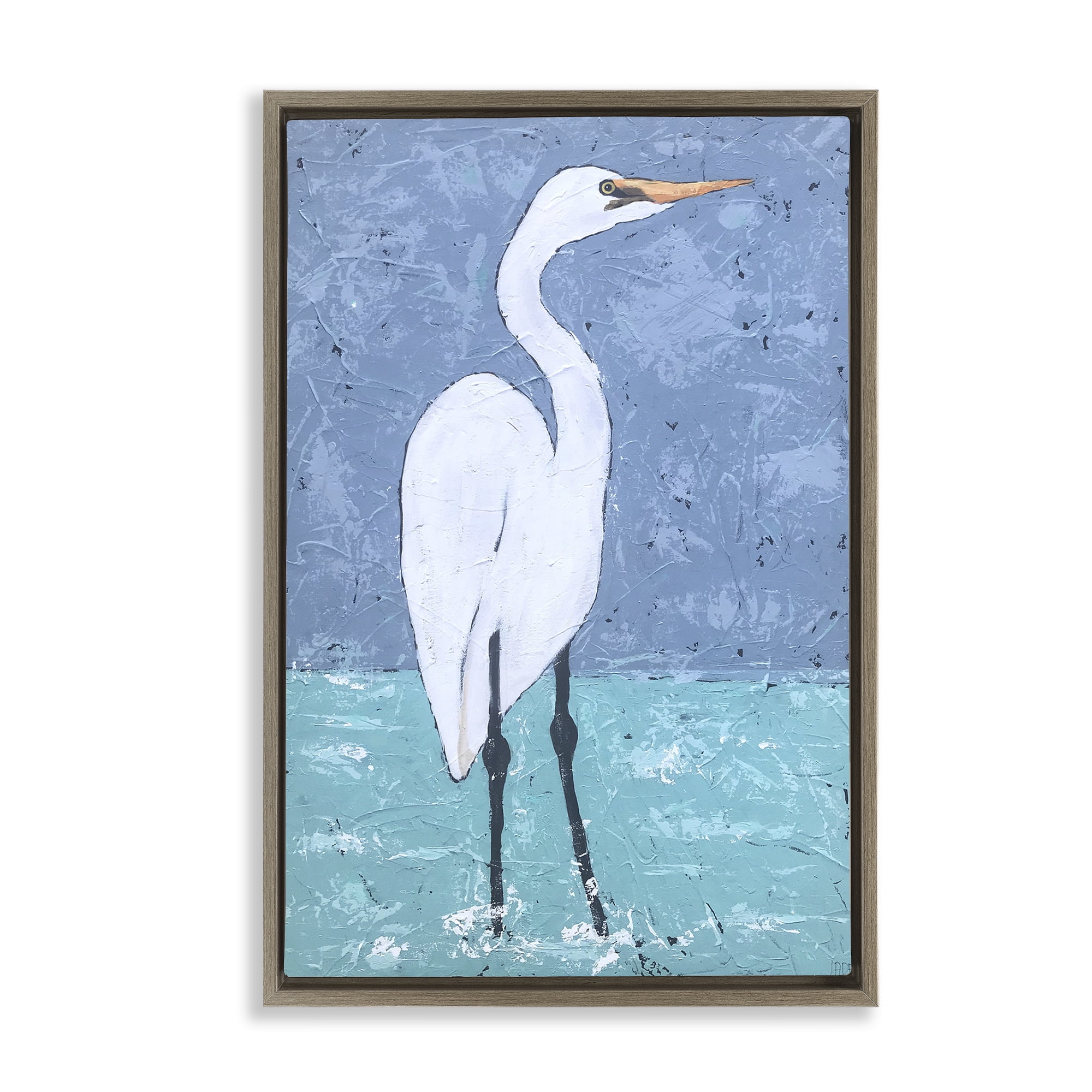 Stupell Industries Sea Heron Standing Animals & Insects Painting Brown Floater Framed Canvas Art Print Wall Art, 17 x 25