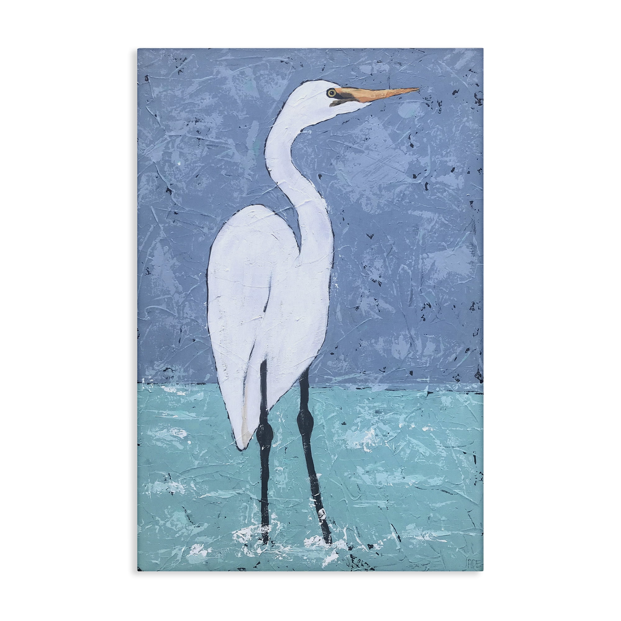 Stupell Industries Sea Heron Standing Animals & Insects Painting Gallery Wrapped Canvas Art Print Wall Art, 24 x 36