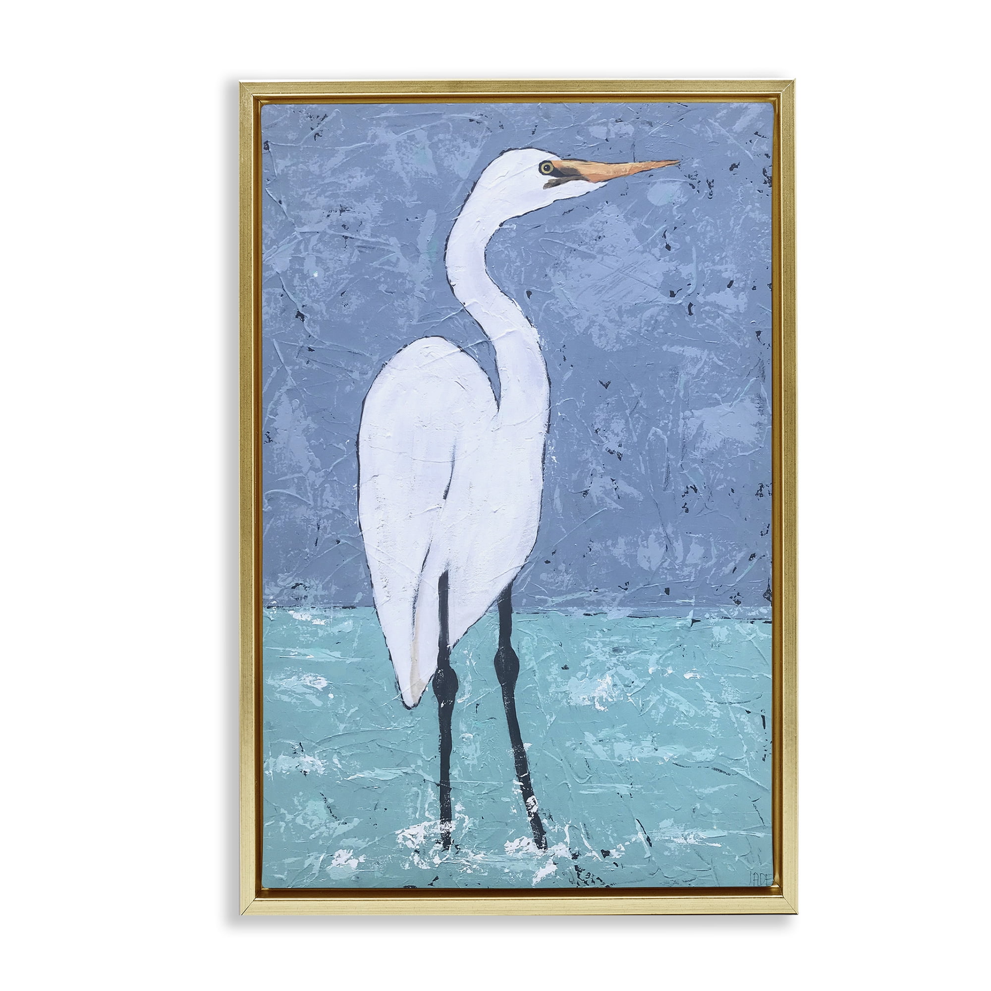 Stupell Industries Sea Heron Standing Animals & Insects Painting Gold Floater Framed Canvas Art Print Wall Art, 17 x 25
