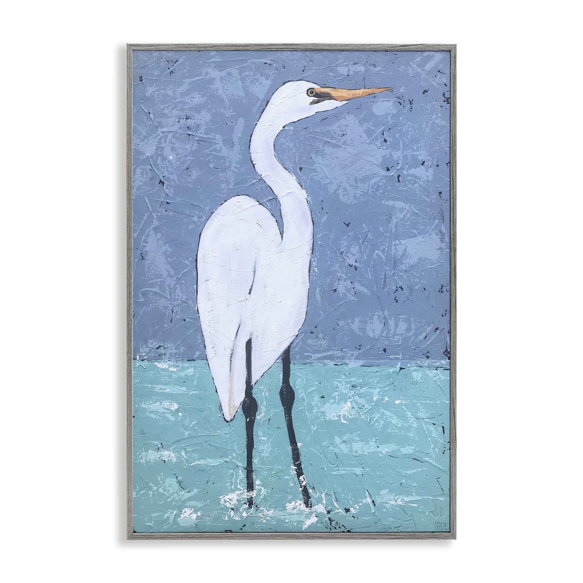 Stupell Industries Sea Heron Standing Animals & Insects Painting Gray Framed Art Print Wall Art, 20 x 30