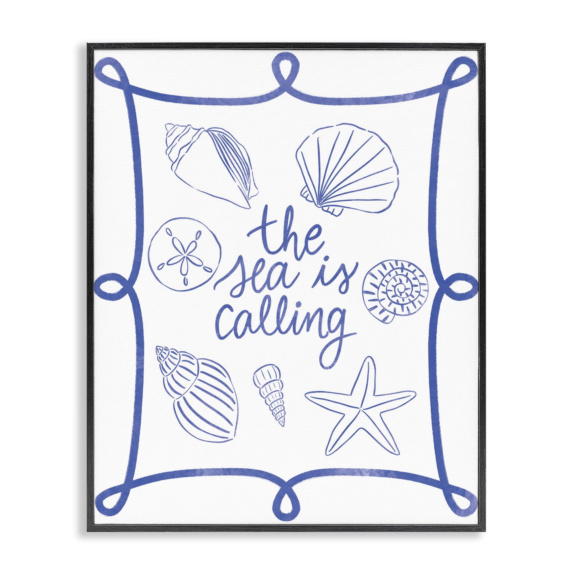 Stupell Industries Sea Is Calling with Shells Nautical & Beach Painting Black Framed Art Print Wall Art, 11 x 14