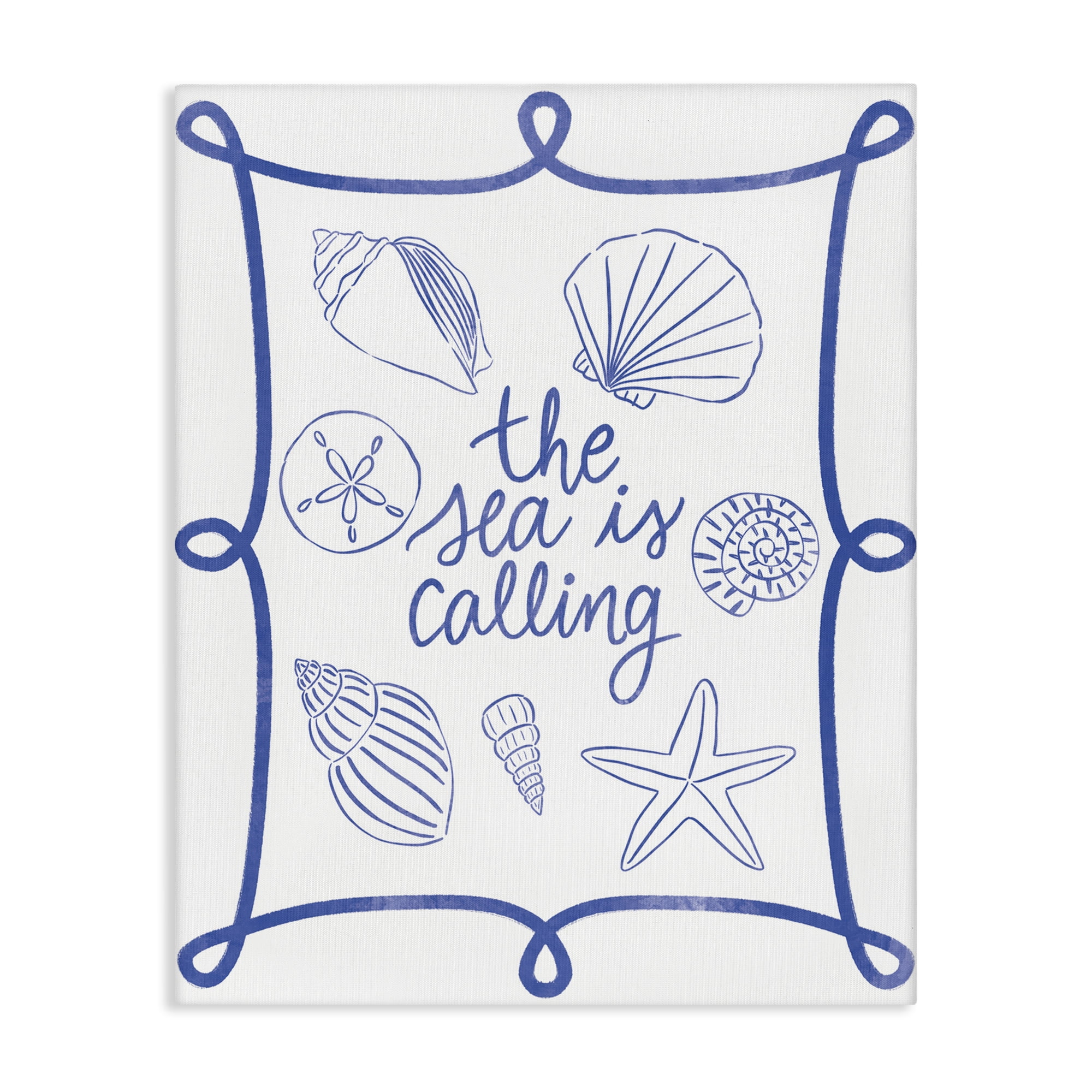 Stupell Industries Sea Is Calling with Shells Nautical & Beach Painting Wrapped Canvas Art Print Wall Art, 30 x 40