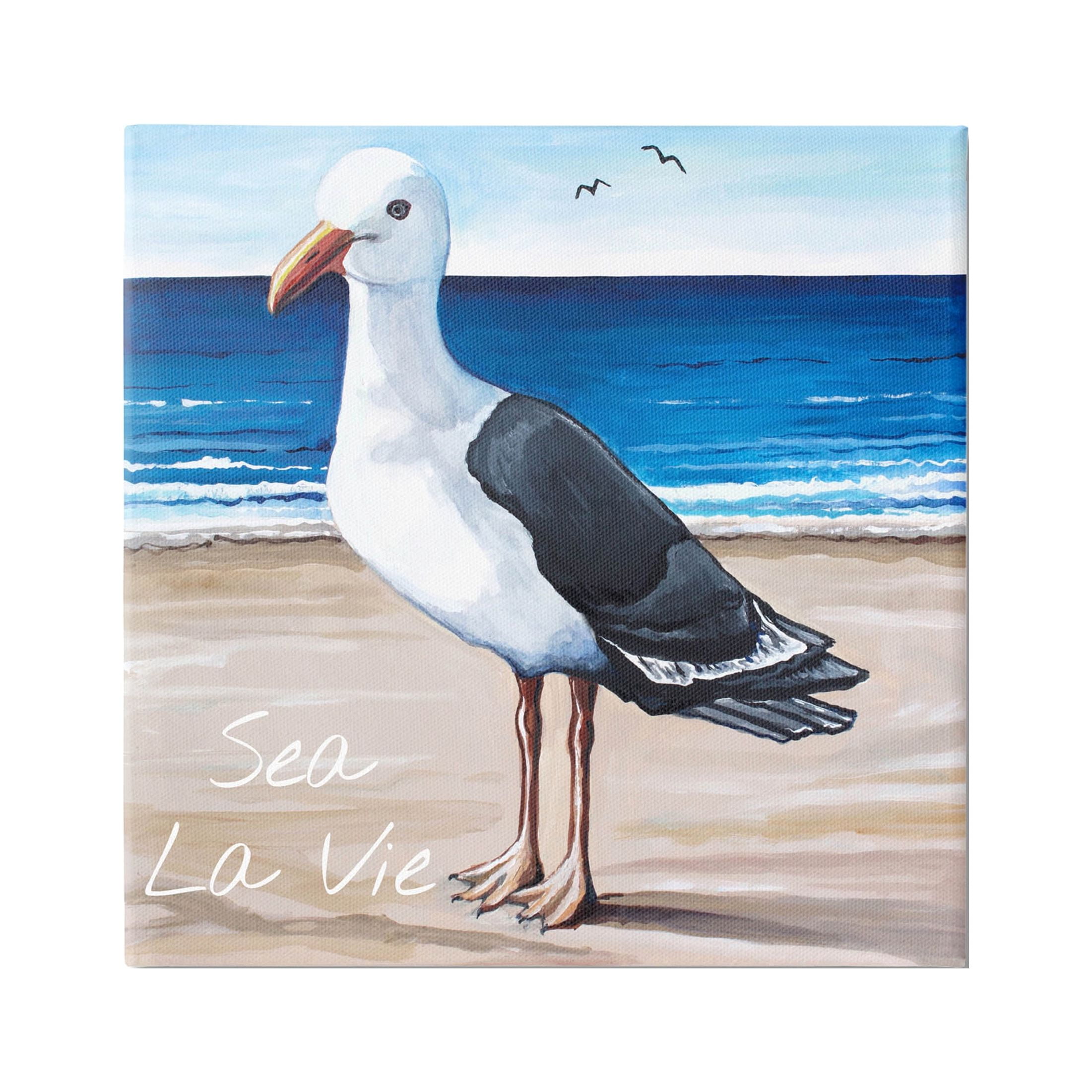 Stupell Industries Sea La Vie French Beach Seagull Quote Graphic Art Gallery Wrapped Canvas Print Wall Art, Design by Elizabeth Tyndall