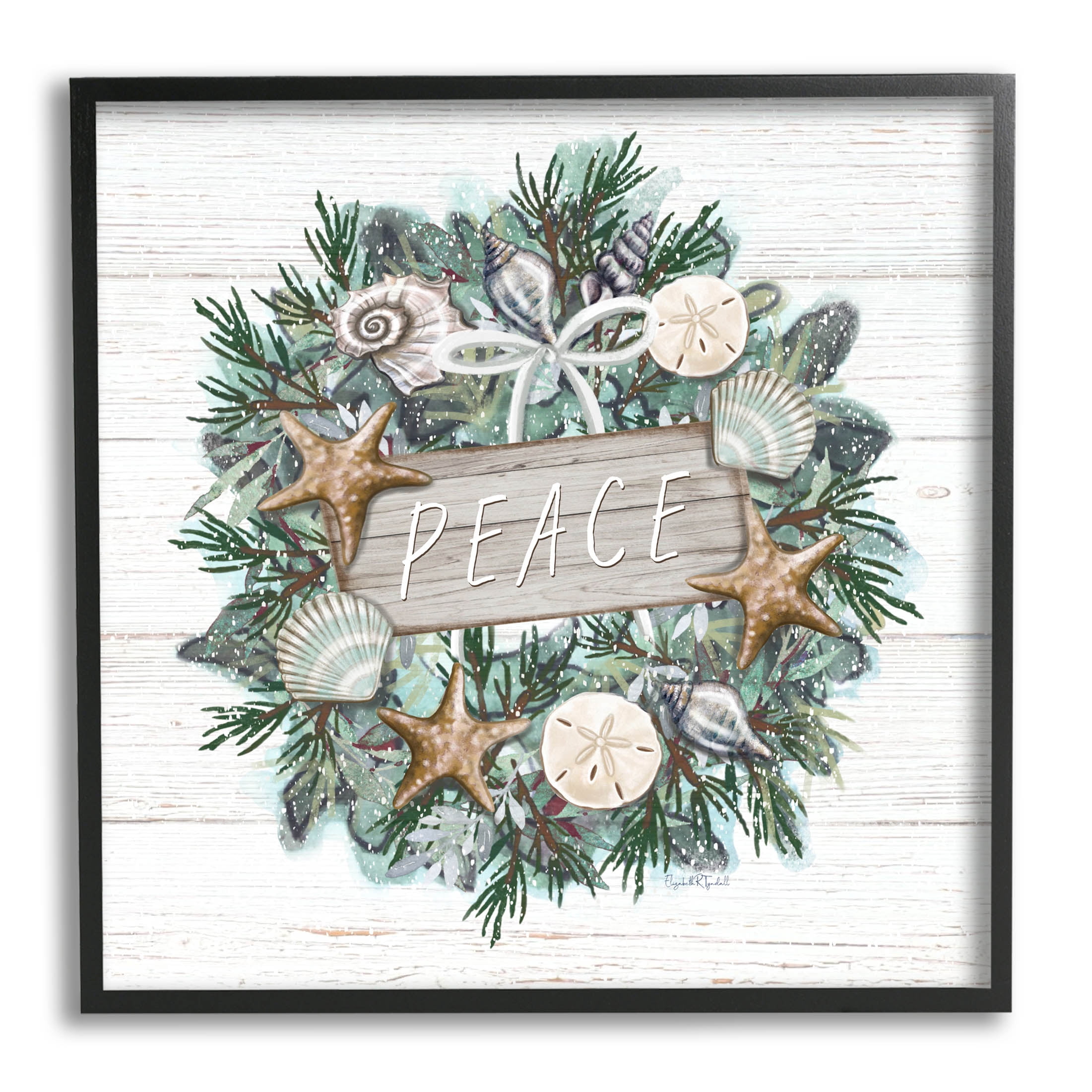Stupell Industries Sea Life Holiday Peace Wreath Graphic Art Black Framed Art Print Wall Art, Design by Elizabeth Tyndall