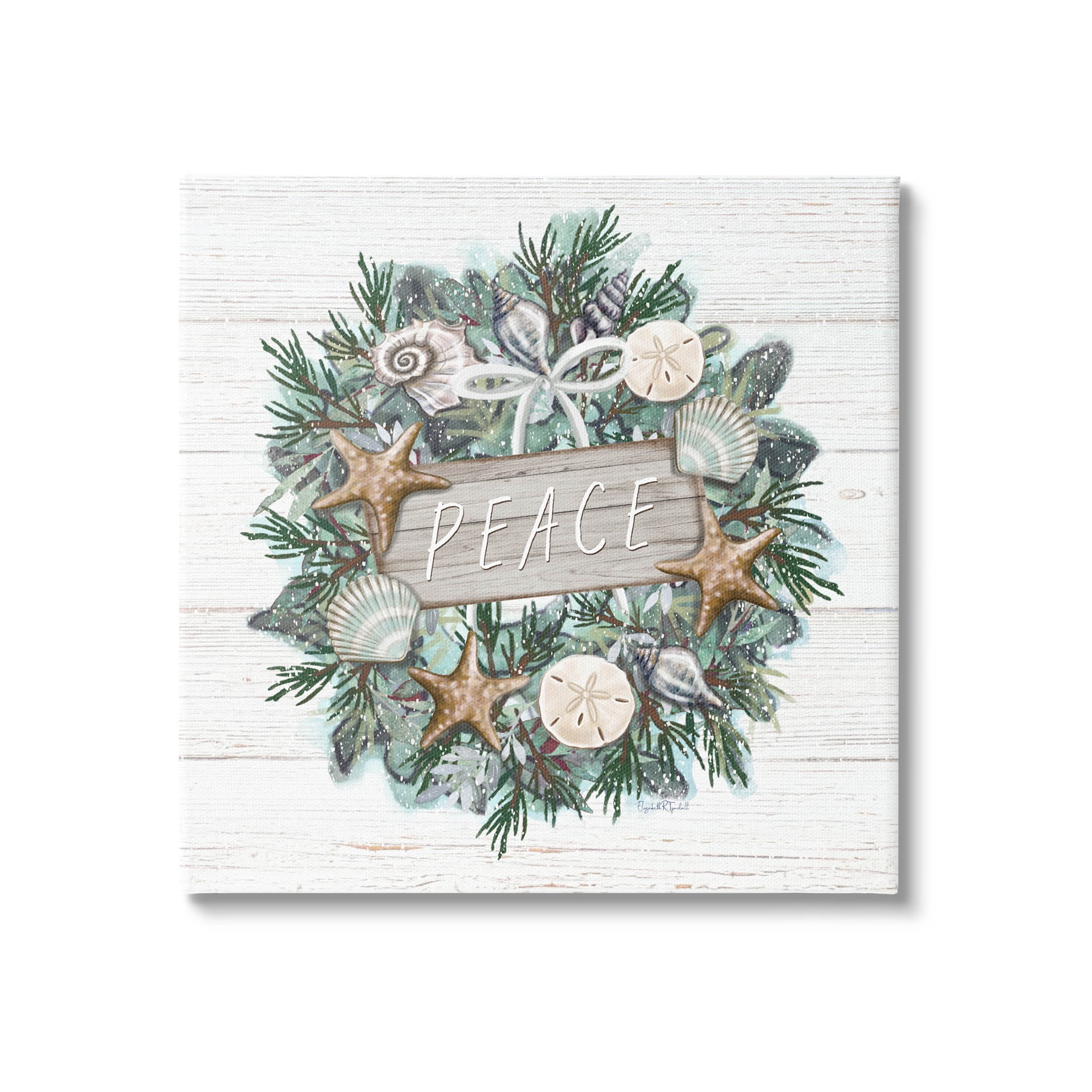 Stupell Industries Sea Life Holiday Peace Wreath Graphic Art Gallery Wrapped Canvas Print Wall Art, Design by Elizabeth Tyndall
