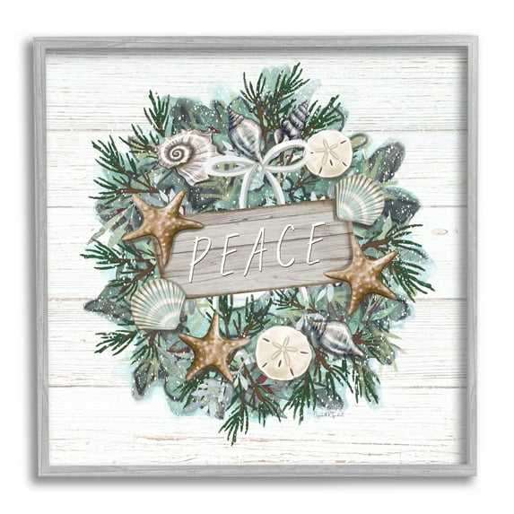 Stupell Industries Sea Life Holiday Peace Wreath Graphic Art Gray Framed Art Print Wall Art, Design by Elizabeth Tyndall
