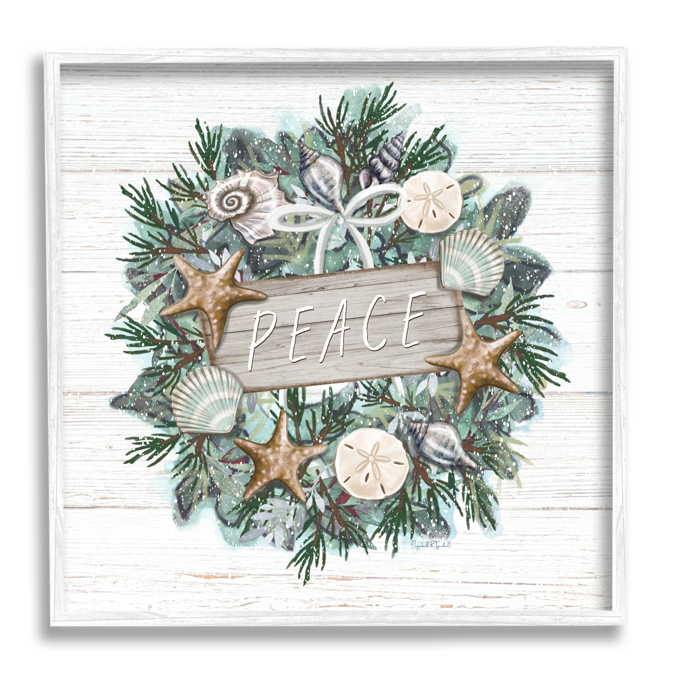 Stupell Industries Sea Life Holiday Peace Wreath Graphic Art White Framed Art Print Wall Art, Design by Elizabeth Tyndall