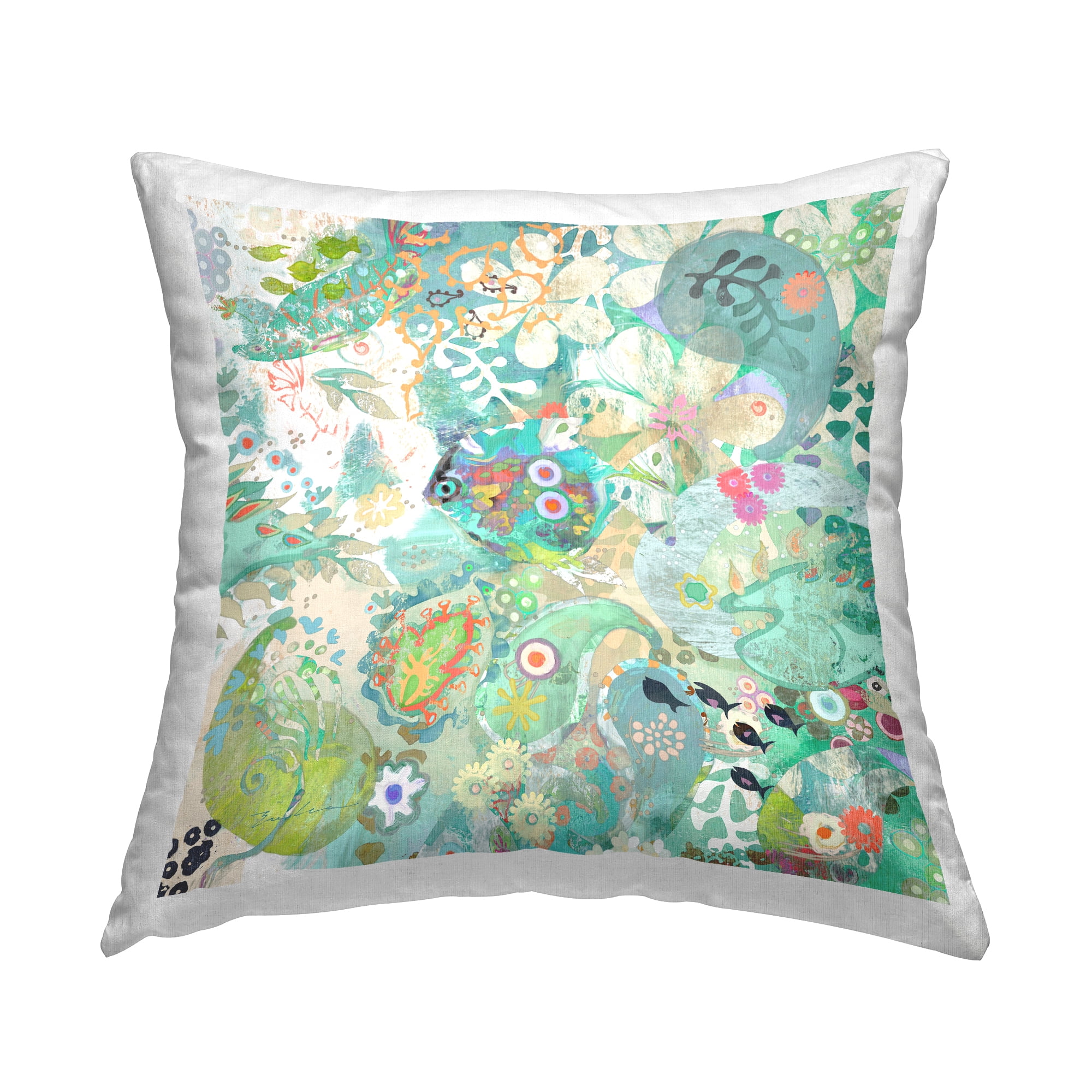 Stupell Industries Sea Life Paisley Turquoise Collage Printed Throw Pillow Design by Evelia Designs