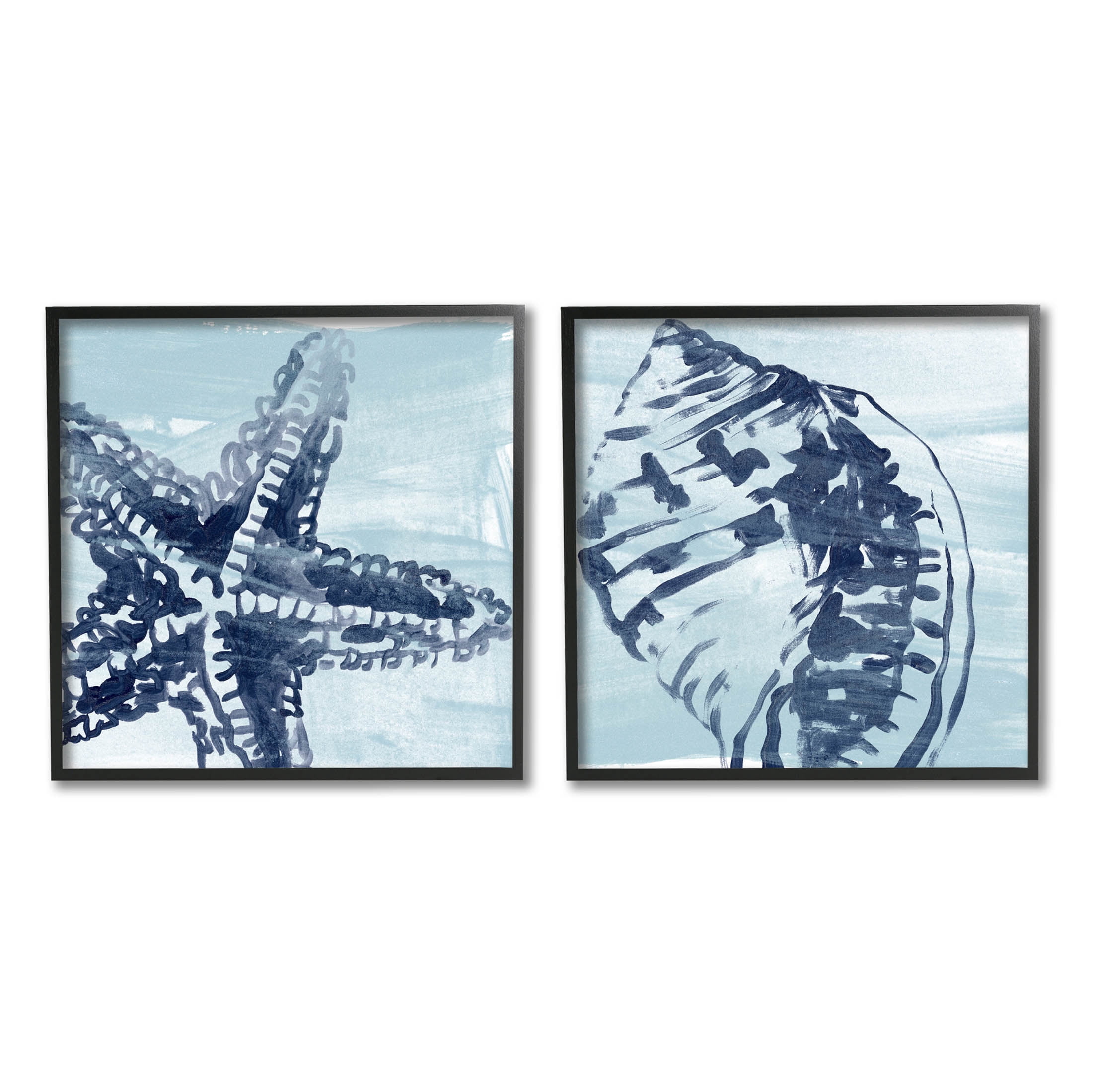 Stupell Industries Sea Life Starfish Arrangement Graphic Art Black Framed Art Print Wall Art, Set of 2, Design by June Erica Vess