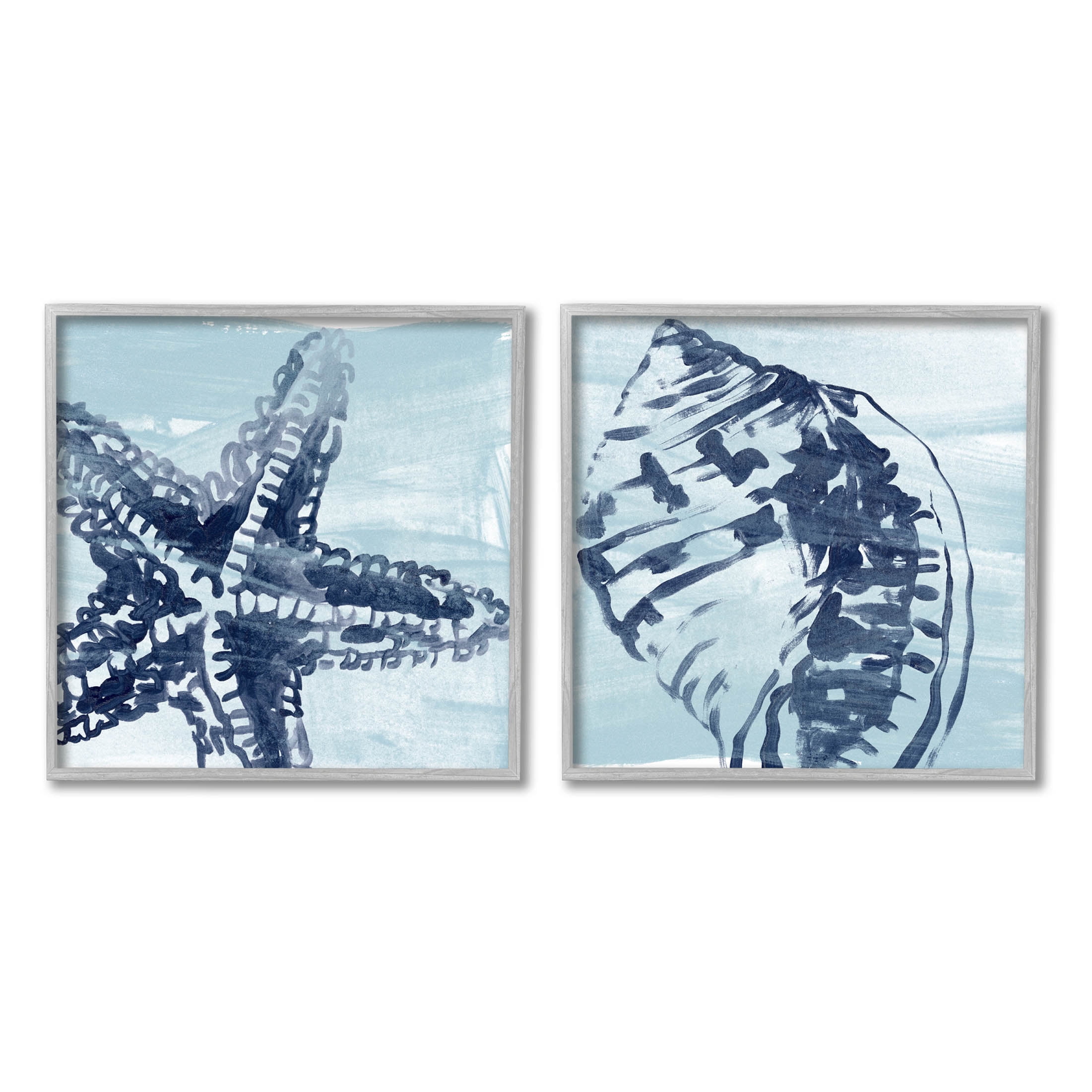 Stupell Industries Sea Life Starfish Arrangement Graphic Art Gray Framed Art Print Wall Art, Set of 2, Design by June Erica Vess