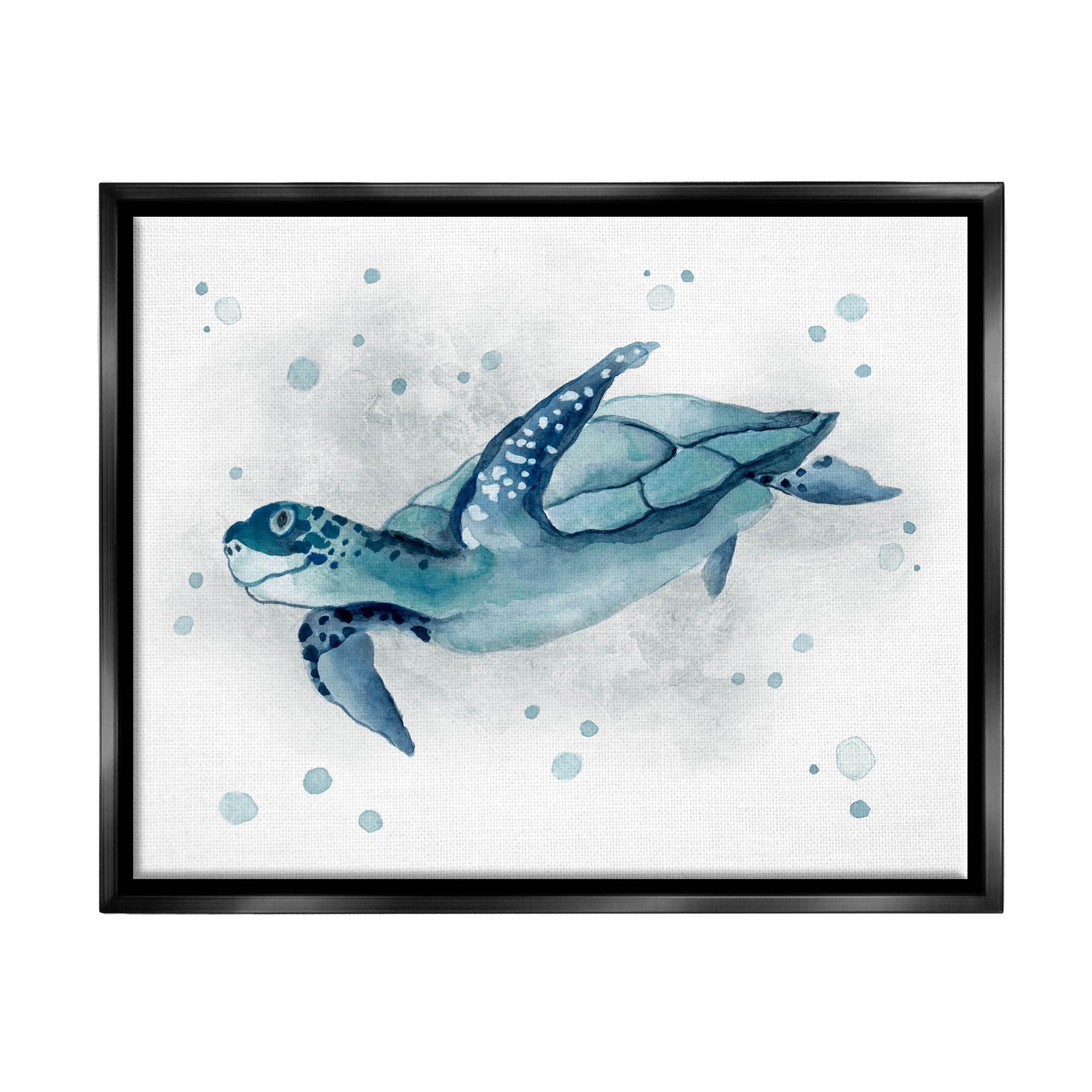 Stupell Industries Sea Life Tortoise Splash Graphic Art Jet Black Floating Framed Canvas Print Wall Art, Design by Janet Tava