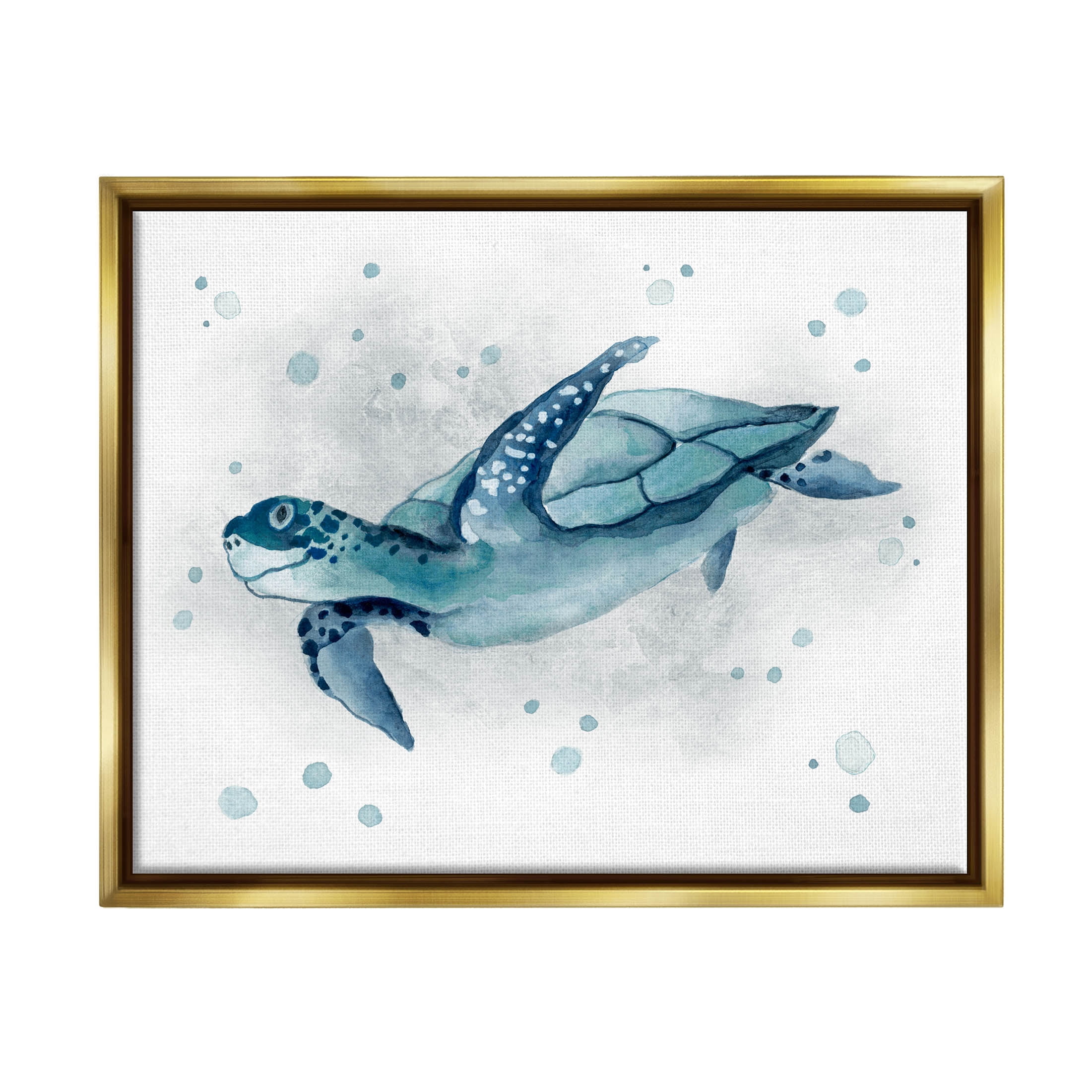 Stupell Industries Sea Life Tortoise Splash Graphic Art Metallic Gold Floating Framed Canvas Print Wall Art, Design by Janet Tava