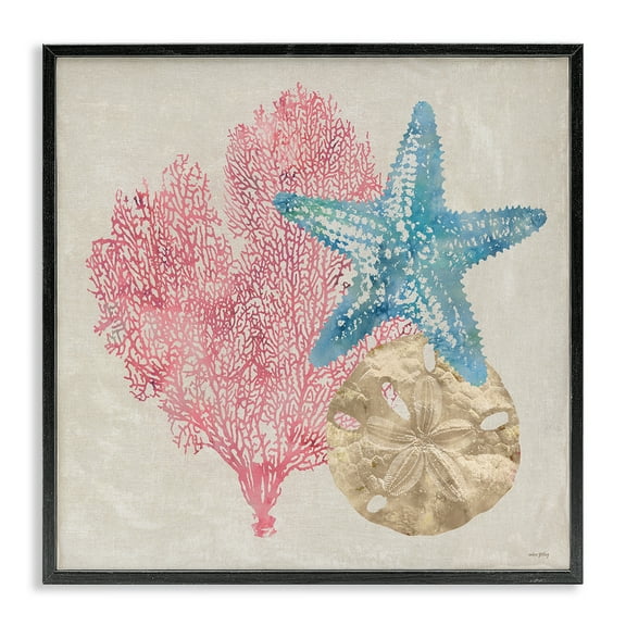 Stupell Industries Sea Life Trio on Beige Animals Painting Black Framed Art Print Wall Art, 17 x 17