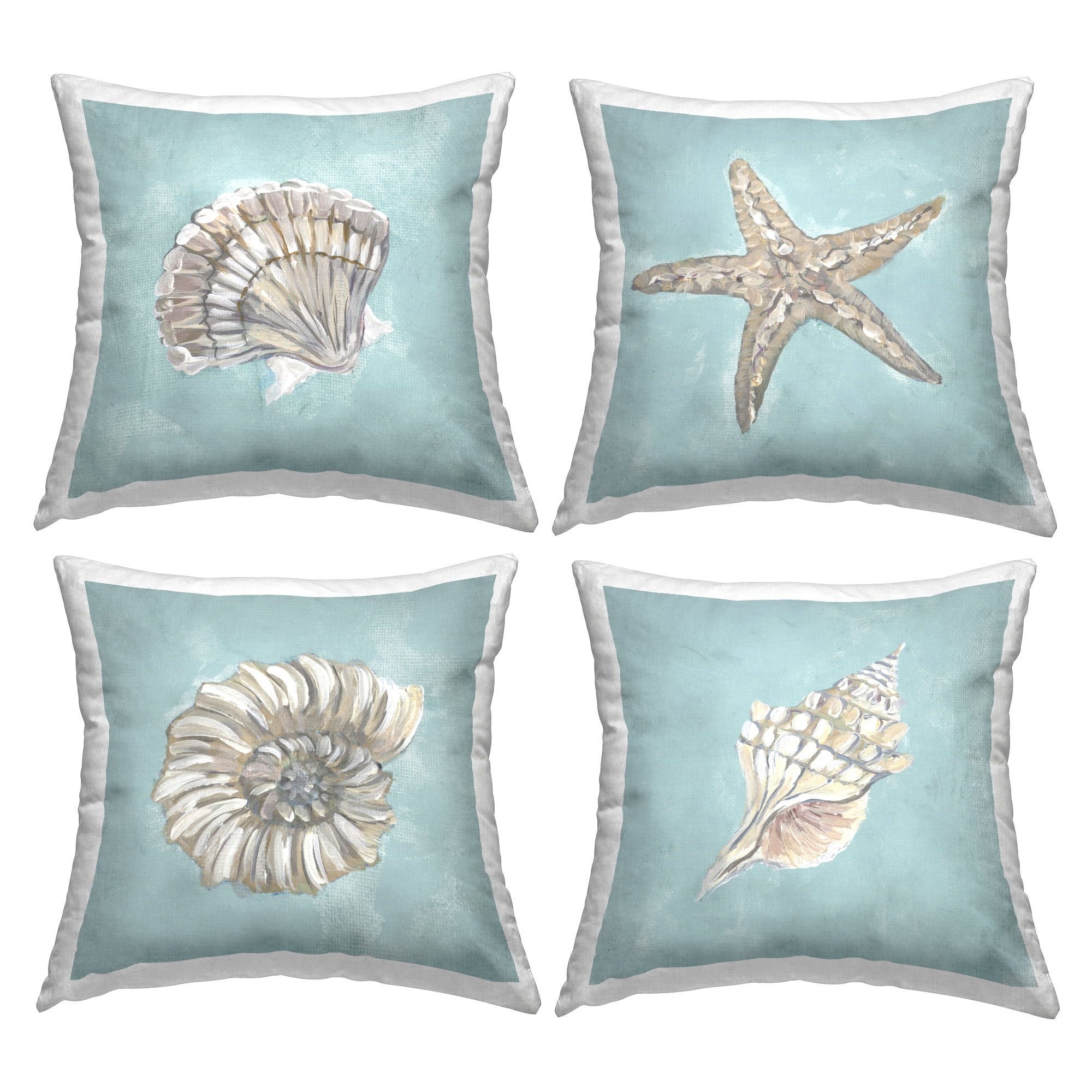 Stupell Industries Sea Life on Blue 4 Piece Decorative Printed Throw Pillow Set, 18 x 18