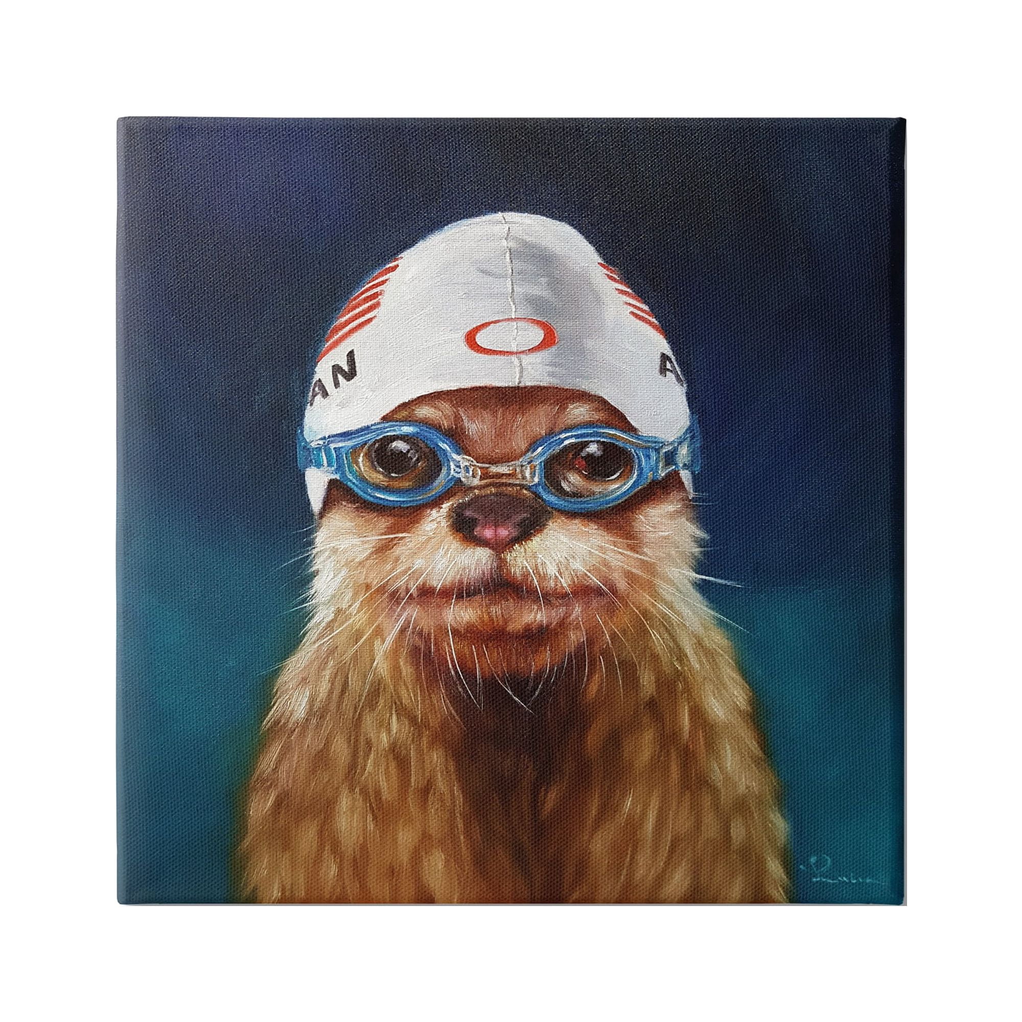 Stupell Industries Sea Lion Seal Swimmer Cap Goggles Painting Canvas Wall Art, 24 x 24, Design by Lucia Heffernan