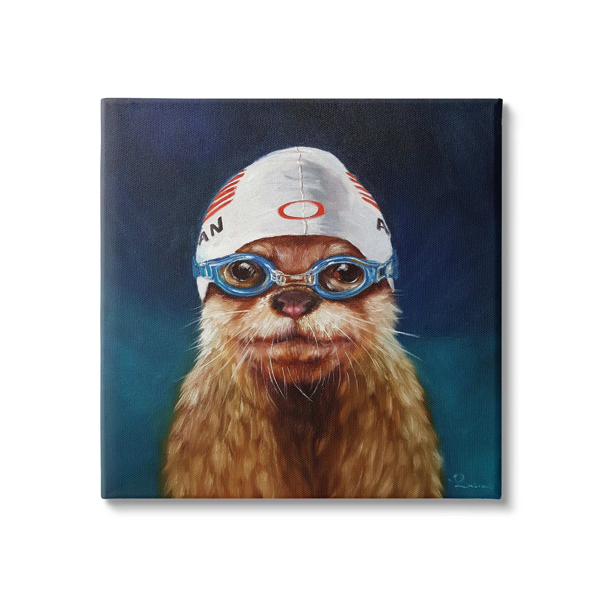 Stupell Industries Sea Lion Seal Swimmer Cap Goggles Painting Canvas Wall Art, 30 x 30, Design by Lucia Heffernan