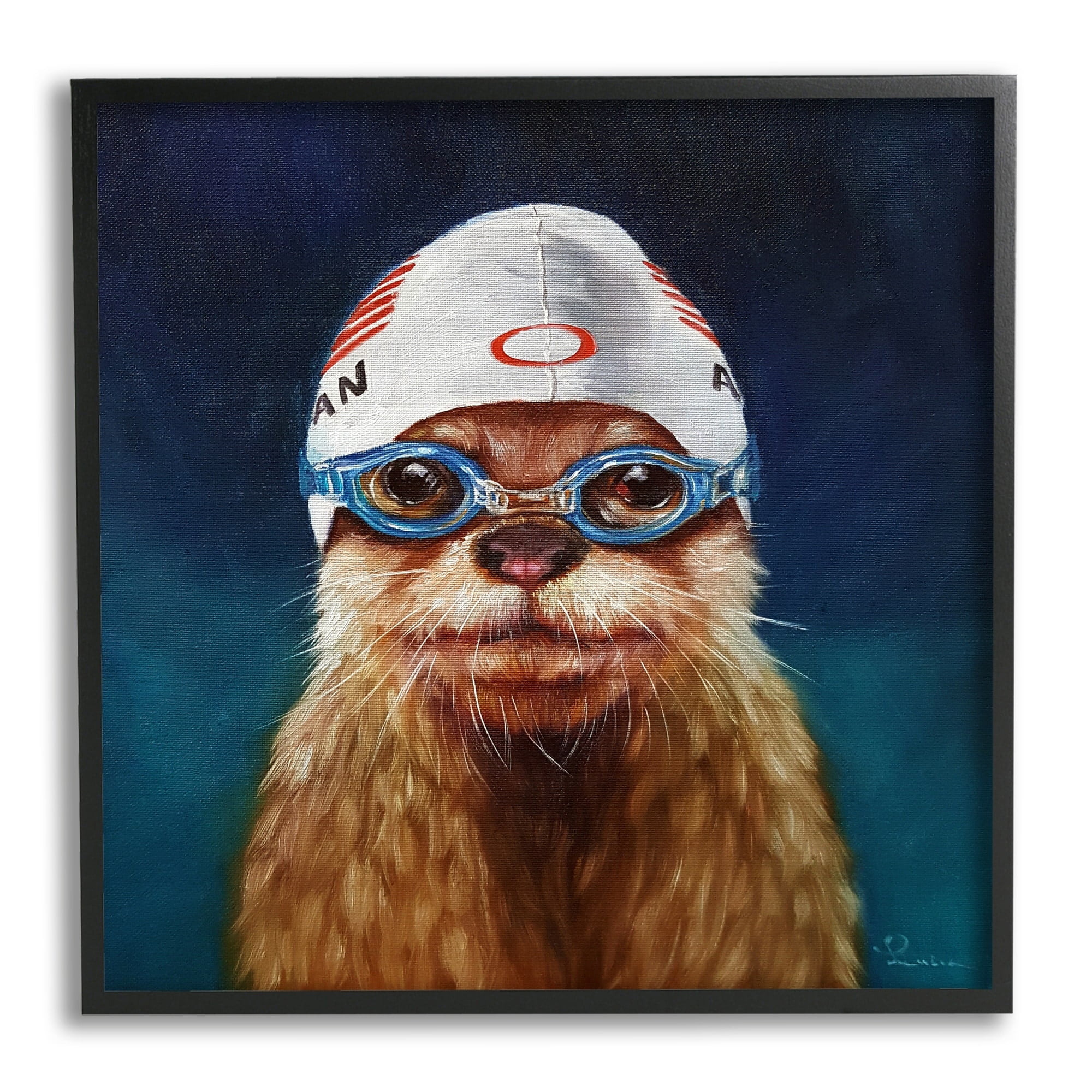 Stupell Industries Sea Lion Seal Swimmer Cap Goggles Painting Framed Wall Art, 24 x 24, Design by Lucia Heffernan