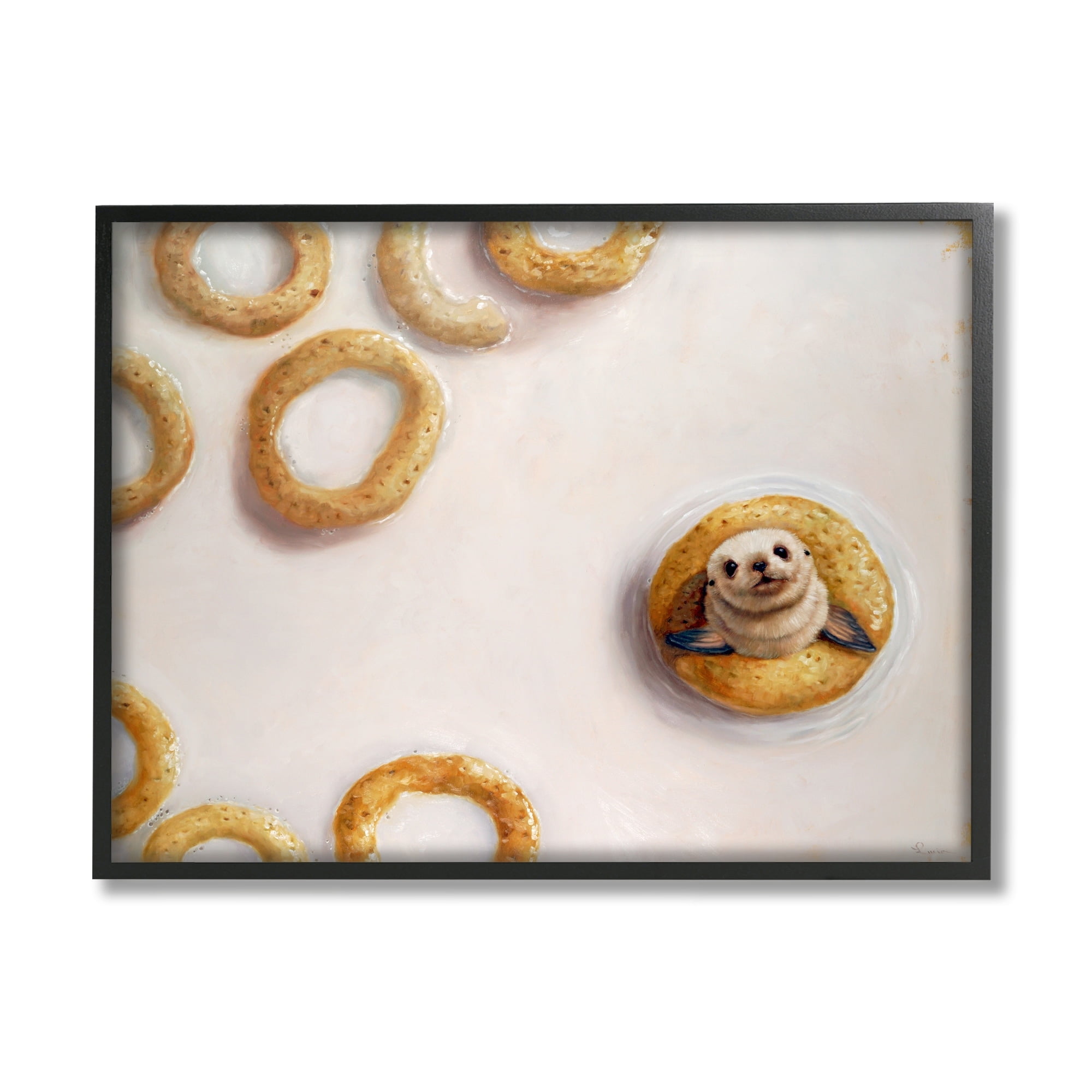 Stupell Industries Sea Lion Seal Swimming Bowl Cereal Milk Framed Wall Art, 14 x 11, Design by Lucia Heffernan