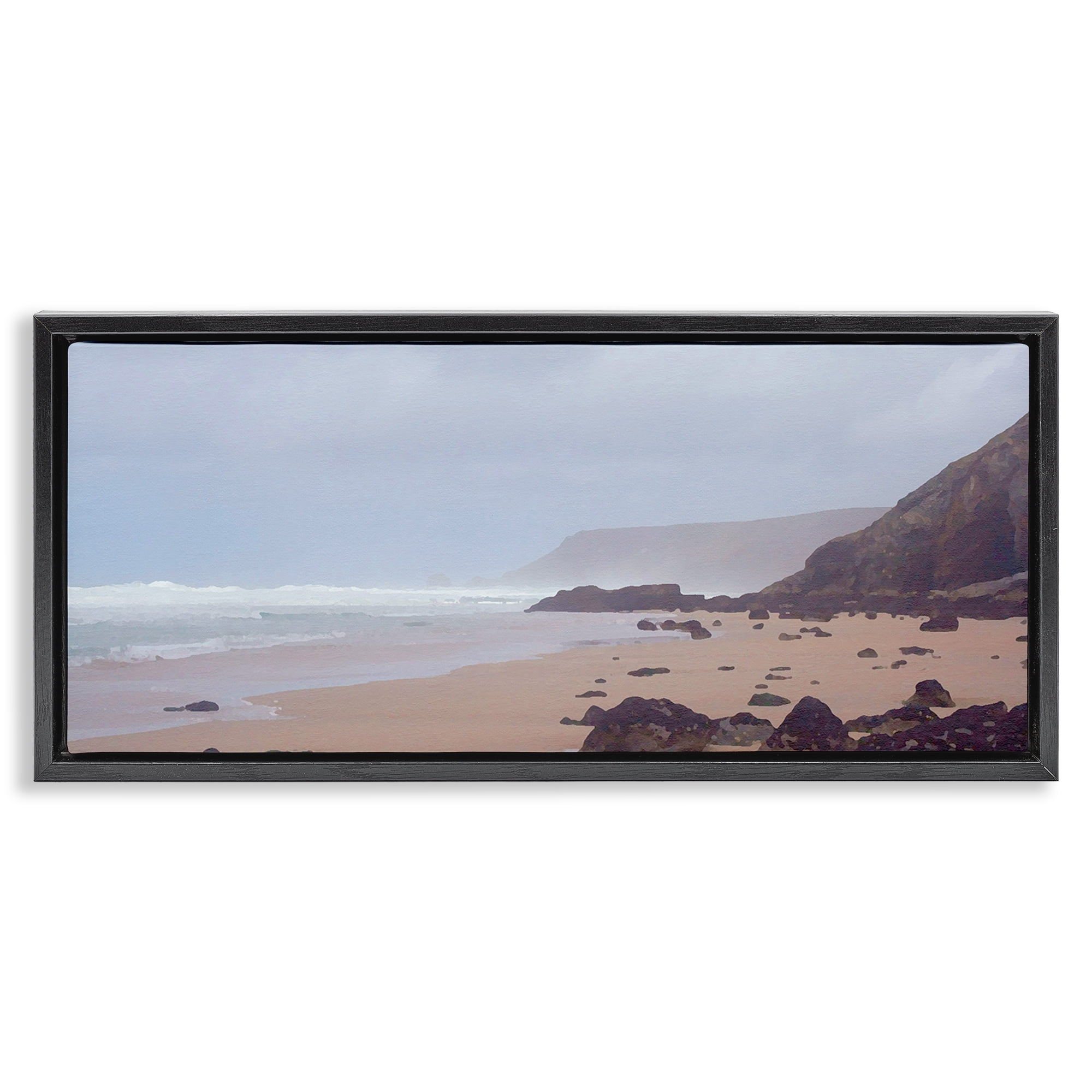 Stupell Industries Sea Mists View Landscape Photography Black Floater Framed Canvas Art Print Wall Art, 25 x 11