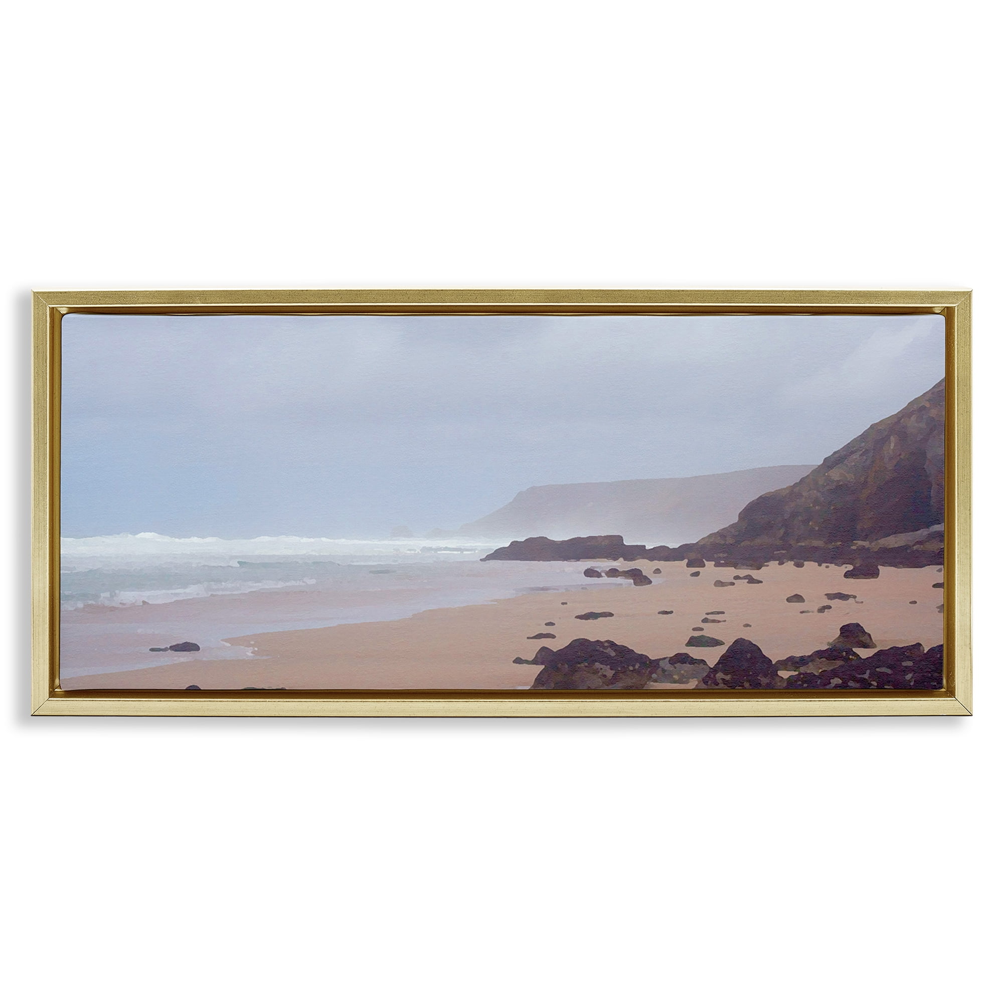 Stupell Industries Sea Mists View Landscape Photography Gold Floater Framed Canvas Art Print Wall Art, 31 x 14
