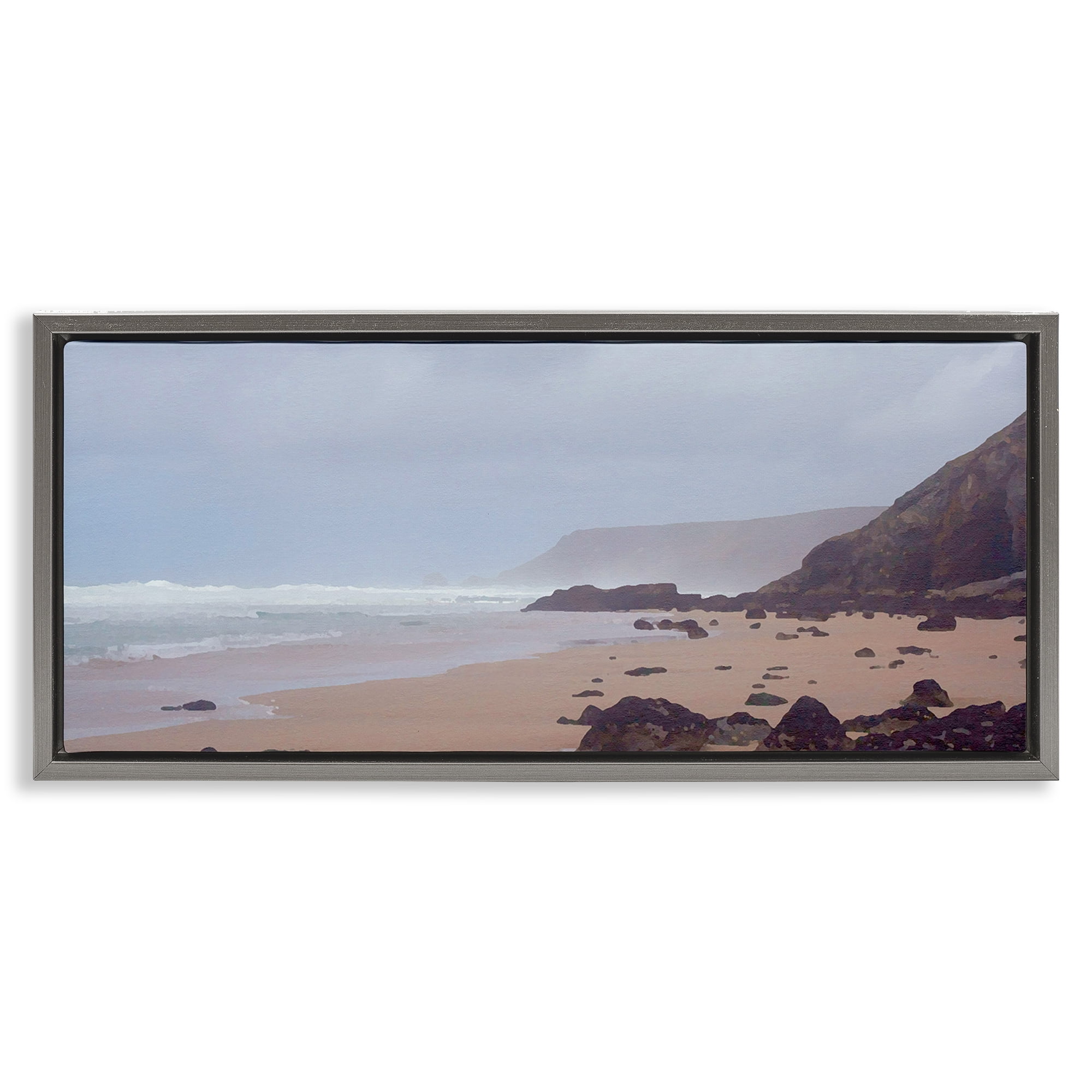 Stupell Industries Sea Mists View Landscape Photography Gray Floater Framed Canvas Art Print Wall Art, 25 x 11