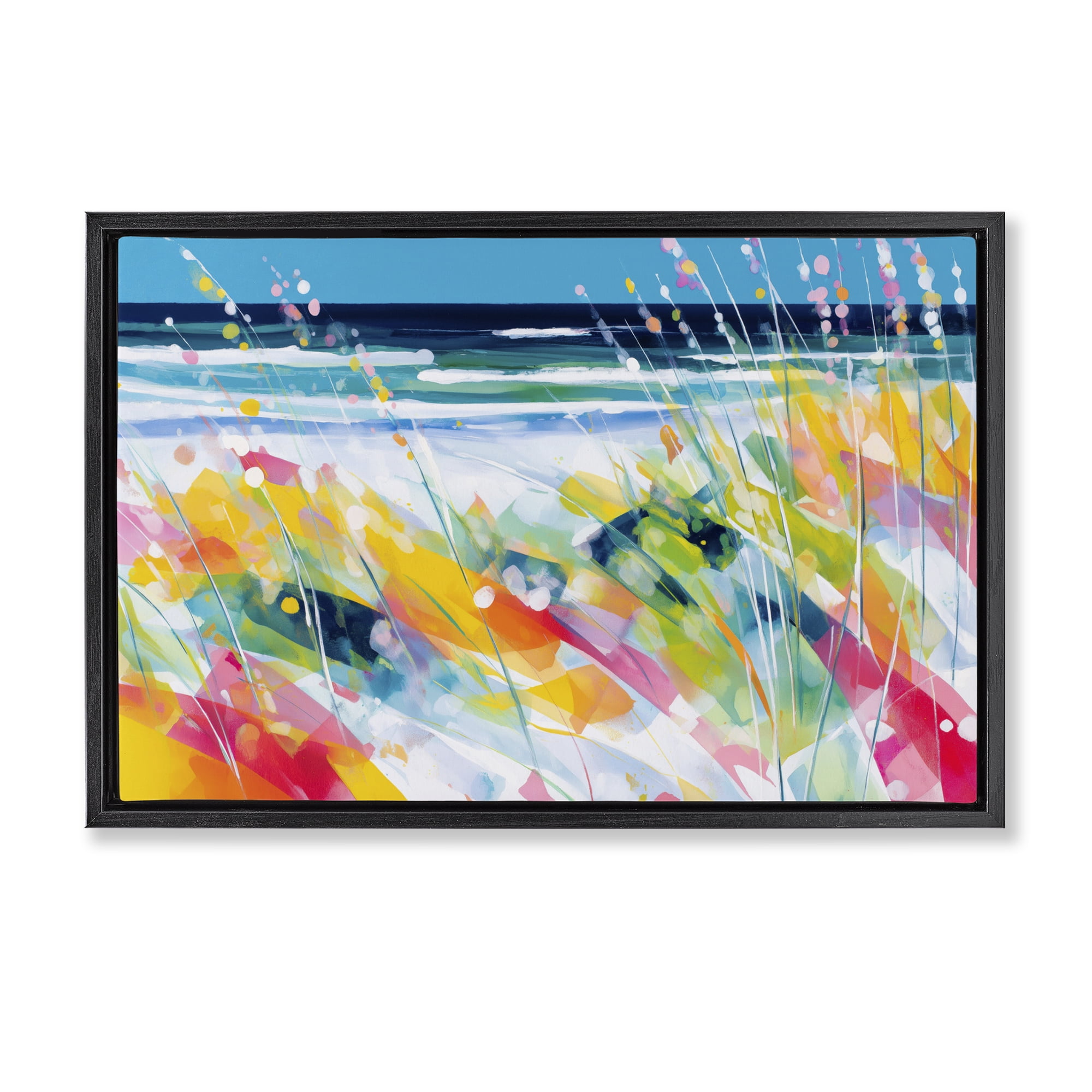 Stupell Industries Sea Oats & Ocean Breeze Abstract Black Framed Floater Canvas Wall Art, design by Chromatic Storm Studio