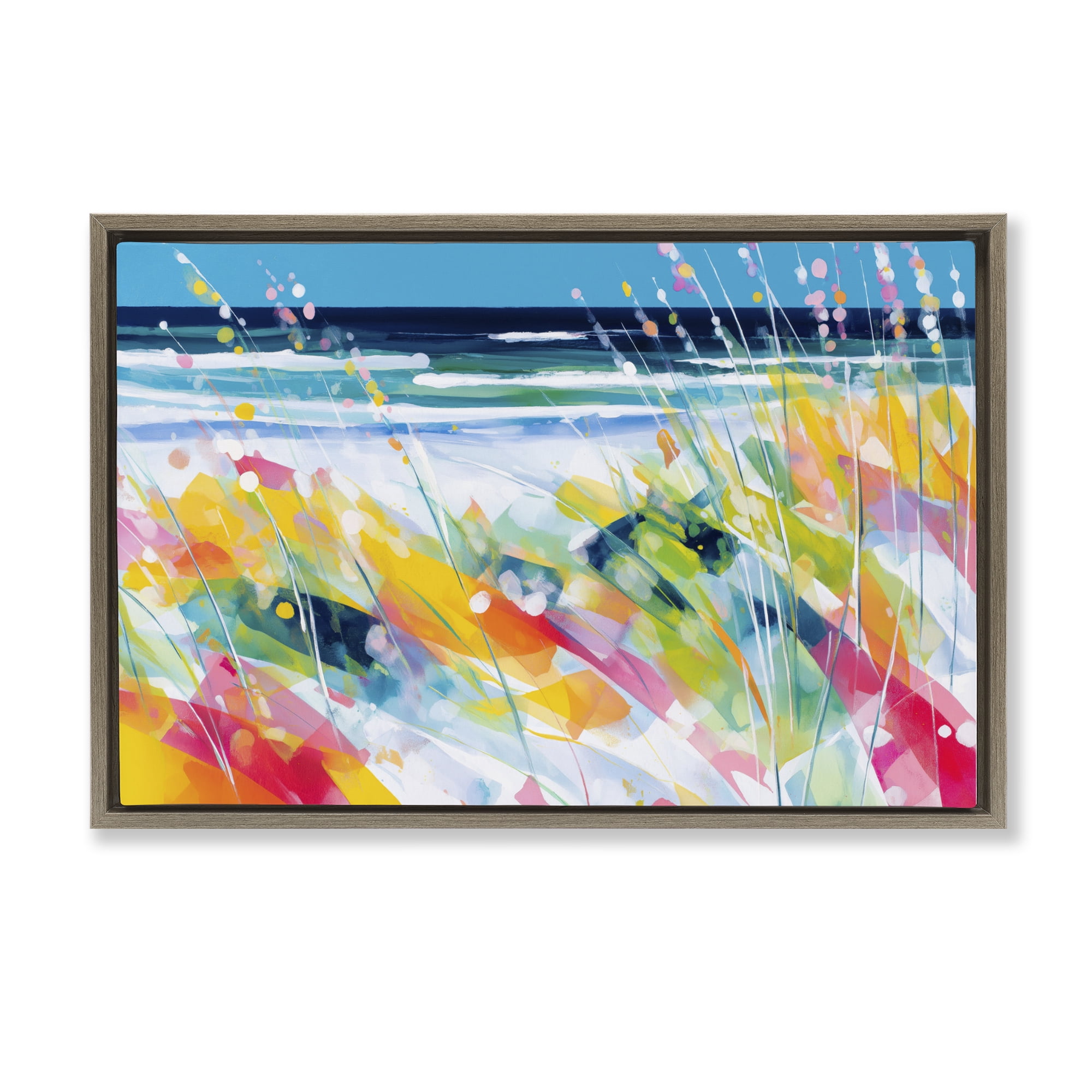 Stupell Industries Sea Oats & Ocean Breeze Abstract Brown Framed Floater Canvas Wall Art, design by Chromatic Storm Studio