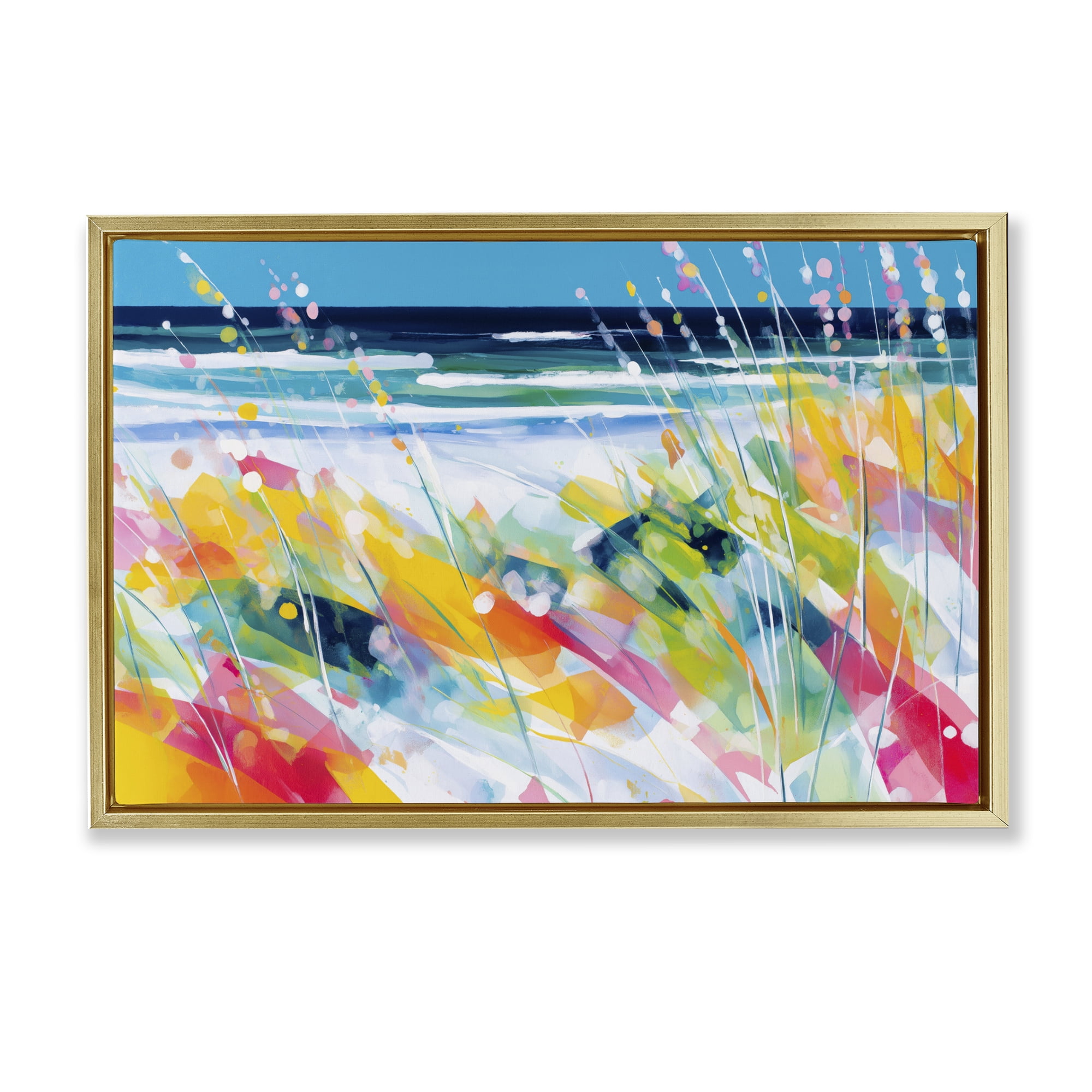 Stupell Industries Sea Oats & Ocean Breeze Abstract Gold Framed Floater Canvas Wall Art, design by Chromatic Storm Studio