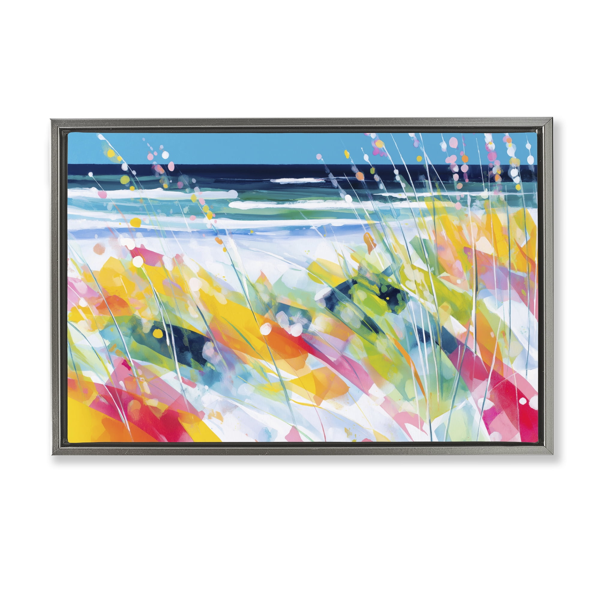 Stupell Industries Sea Oats & Ocean Breeze Abstract Gray Framed Floater Canvas Wall Art, design by Chromatic Storm Studio
