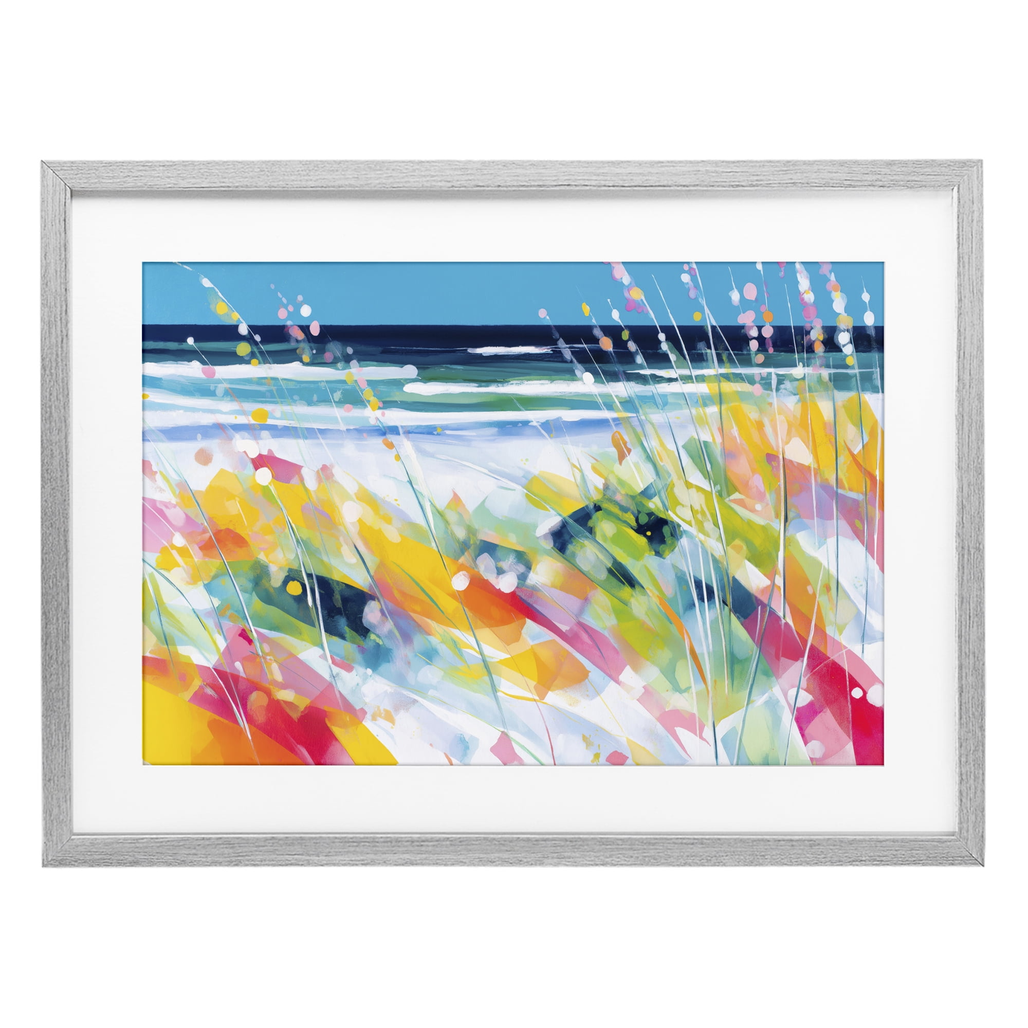 Stupell Industries Sea Oats & Ocean Breeze Abstract Gray Framed Print Under Glass, design by Chromatic Storm Studio