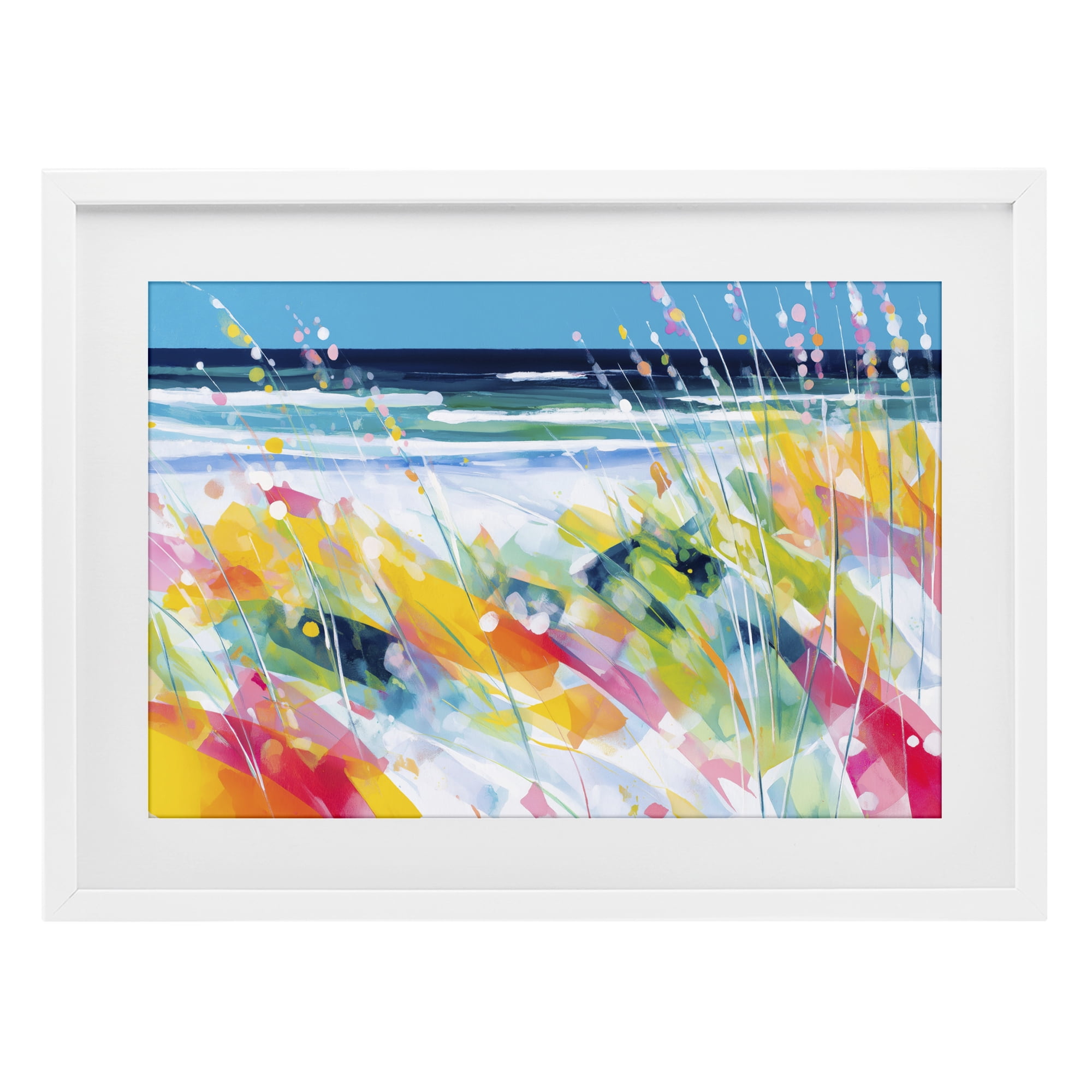 Stupell Industries Sea Oats & Ocean Breeze Abstract White Framed Print Under Glass, design by Chromatic Storm Studio