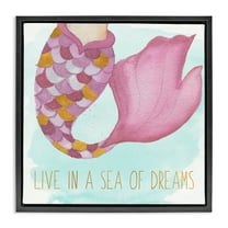 Stupell Industries Sea Of Dreams Mermaid Fantasy & Sci-Fi Painting Black Floater Framed Canvas Art Print Wall Art, 18 x 18