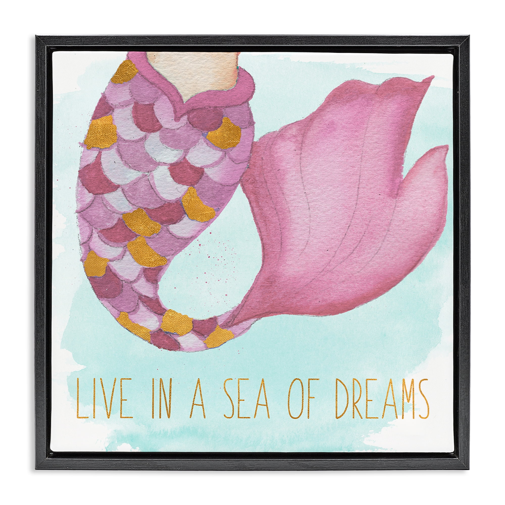 Stupell Industries Sea Of Dreams Mermaid Fantasy & Sci-Fi Painting Black Floater Framed Canvas Art Print Wall Art, 25 x 25