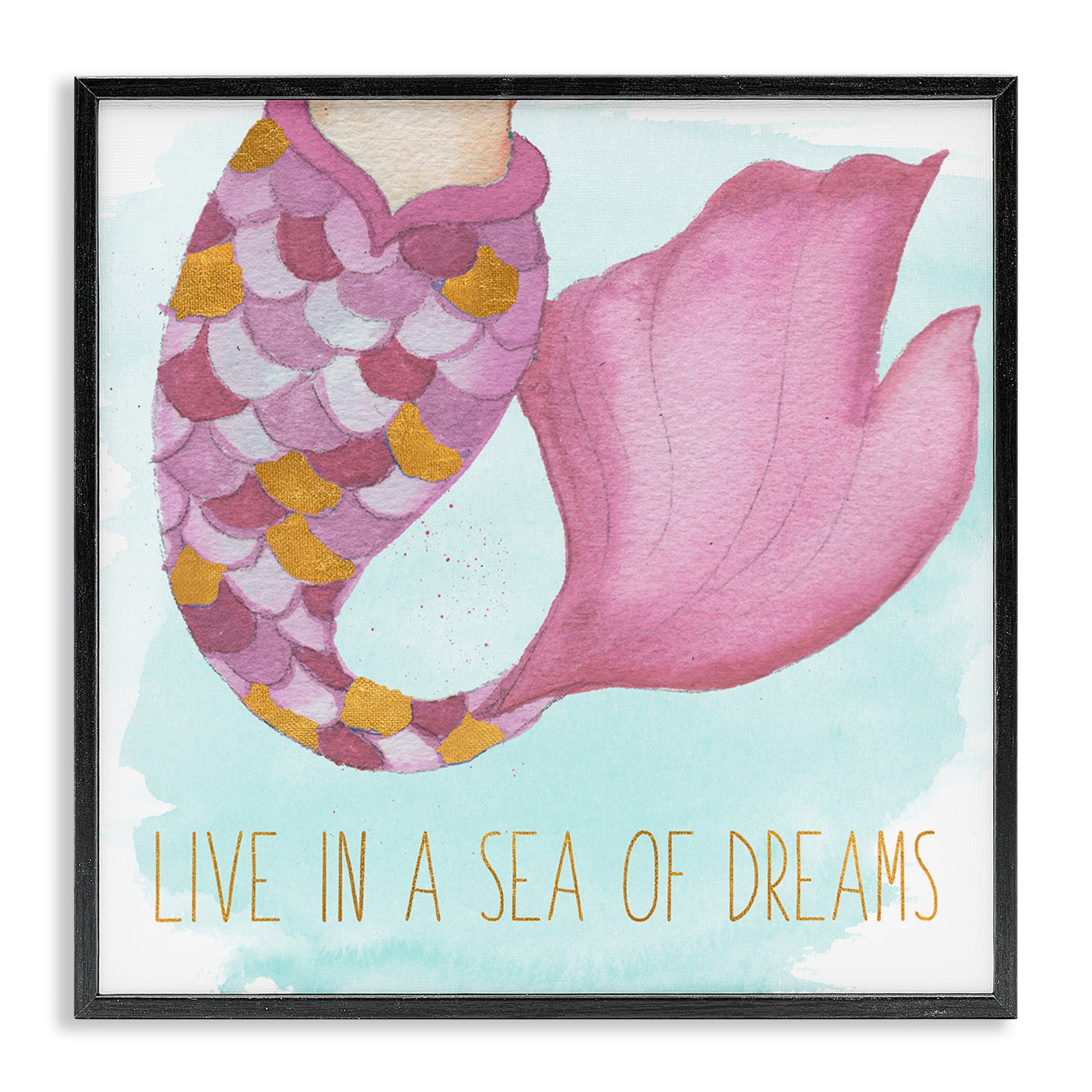 Stupell Industries Sea Of Dreams Mermaid Fantasy & Sci-Fi Painting Black Framed Art Print Wall Art, 24 x 24