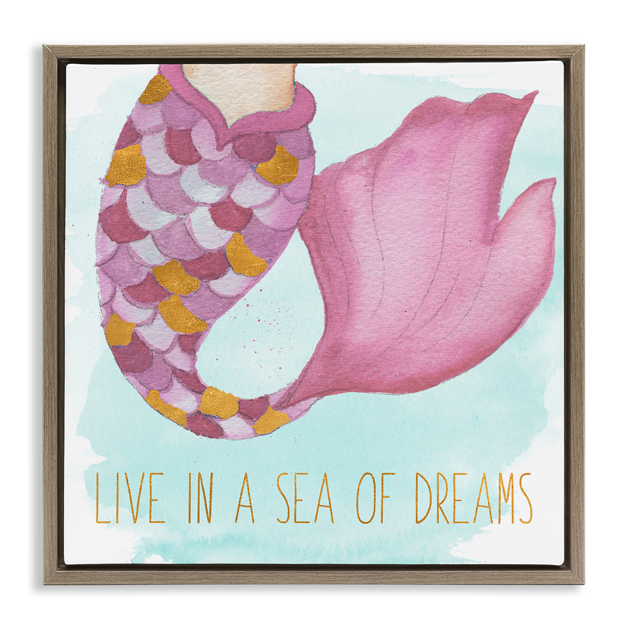 Stupell Industries Sea Of Dreams Mermaid Fantasy & Sci-Fi Painting Brown Floater Framed Canvas Art Print Wall Art, 18 x 18