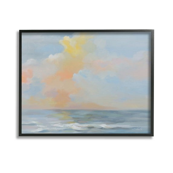 Stupell Industries Sea & Pastel Clouds Landscape Painting Black Framed Art Print Wall Art, 14 x 11