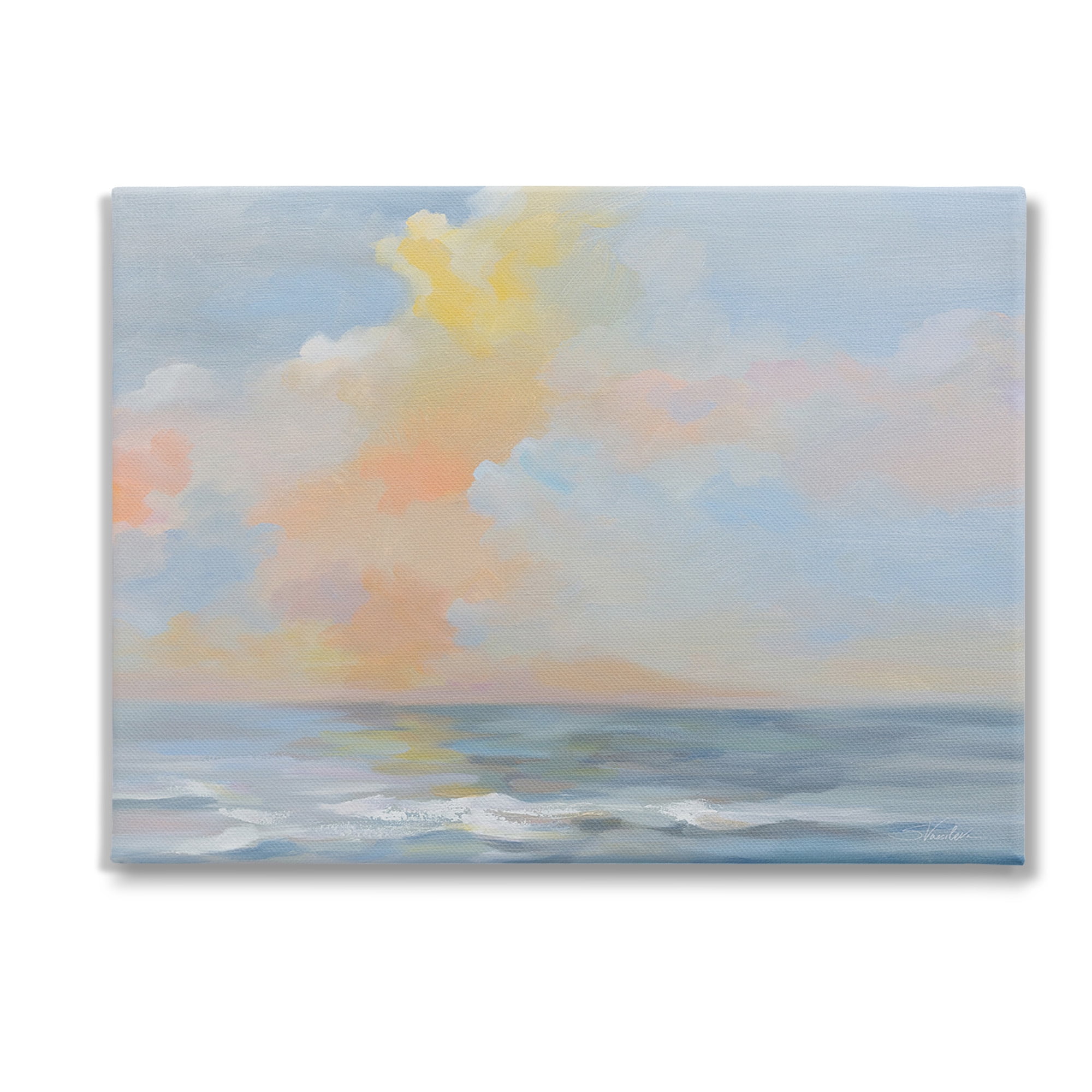 Stupell Industries Sea & Pastel Clouds Landscape Painting Gallery Wrapped Canvas Art Print Wall Art, 40 x 30