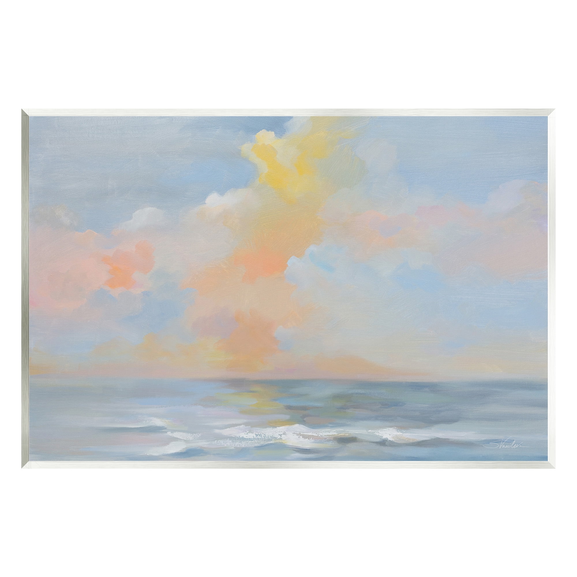 Stupell Industries Sea & Pastel Clouds Landscape Painting Unframed Art Print Wall Art, 19 x 13