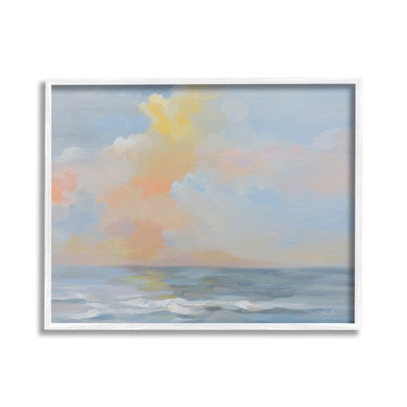 Stupell Industries Sea & Pastel Clouds Landscape Painting White Framed Art Print Wall Art, 20 x 16