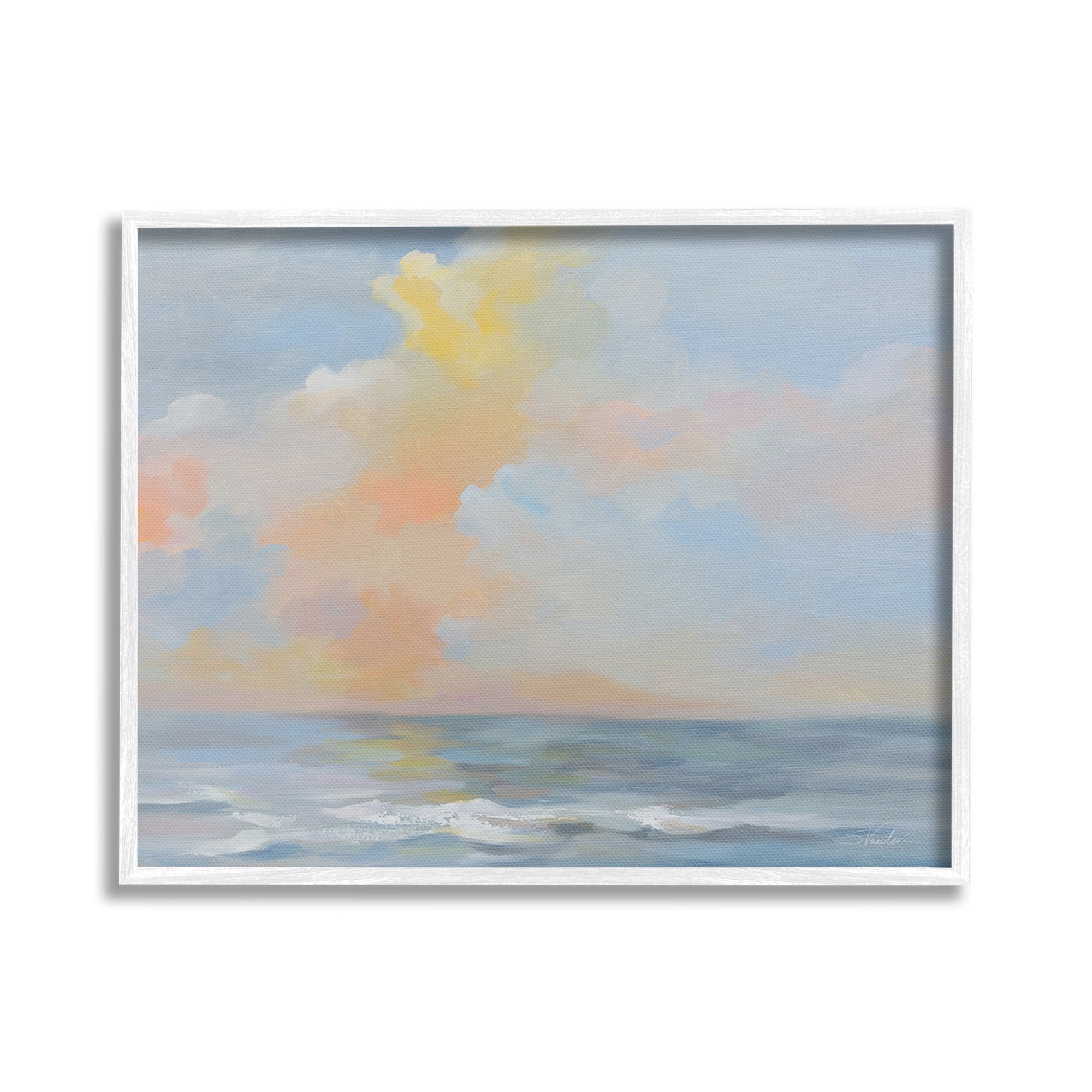 Stupell Industries Sea & Pastel Clouds Landscape Painting White Framed Art Print Wall Art, 30 x 24