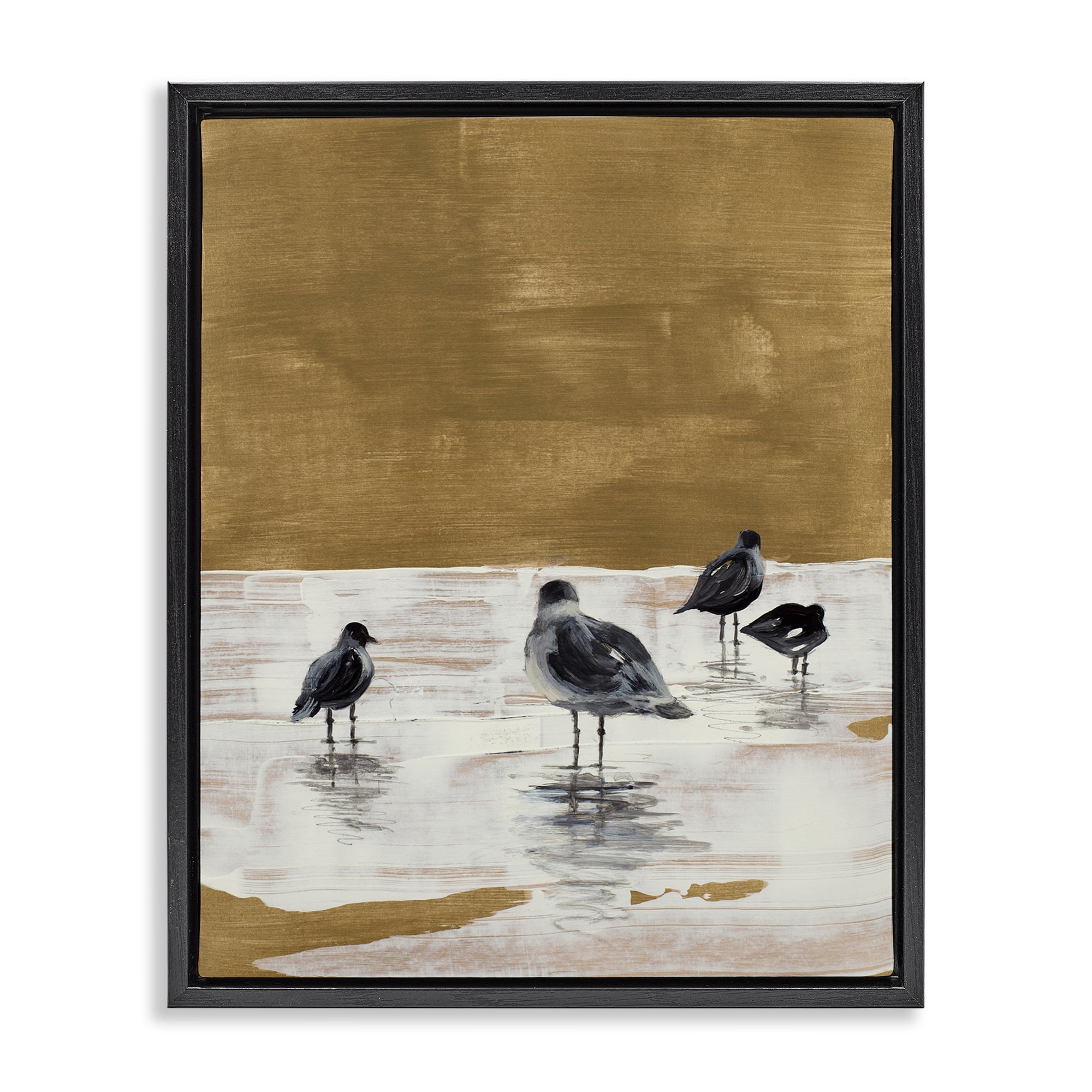 Stupell Industries Sea Seagull Silhouettes Animals & Insects Painting Black Floater Framed Canvas Art Print Wall Art, 25 x 31
