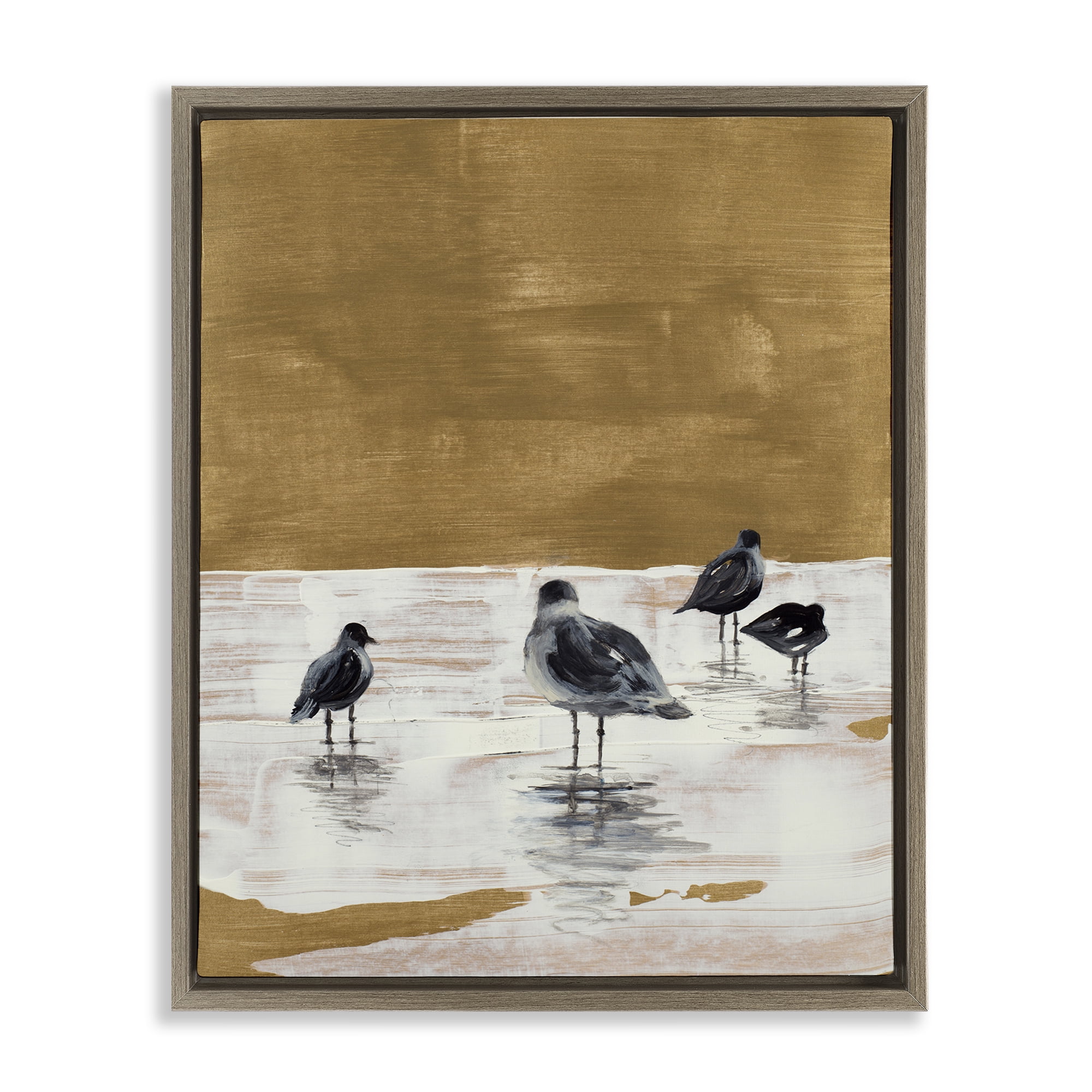 Stupell Industries Sea Seagull Silhouettes Animals & Insects Painting Brown Floater Framed Canvas Art Print Wall Art, 25 x 31