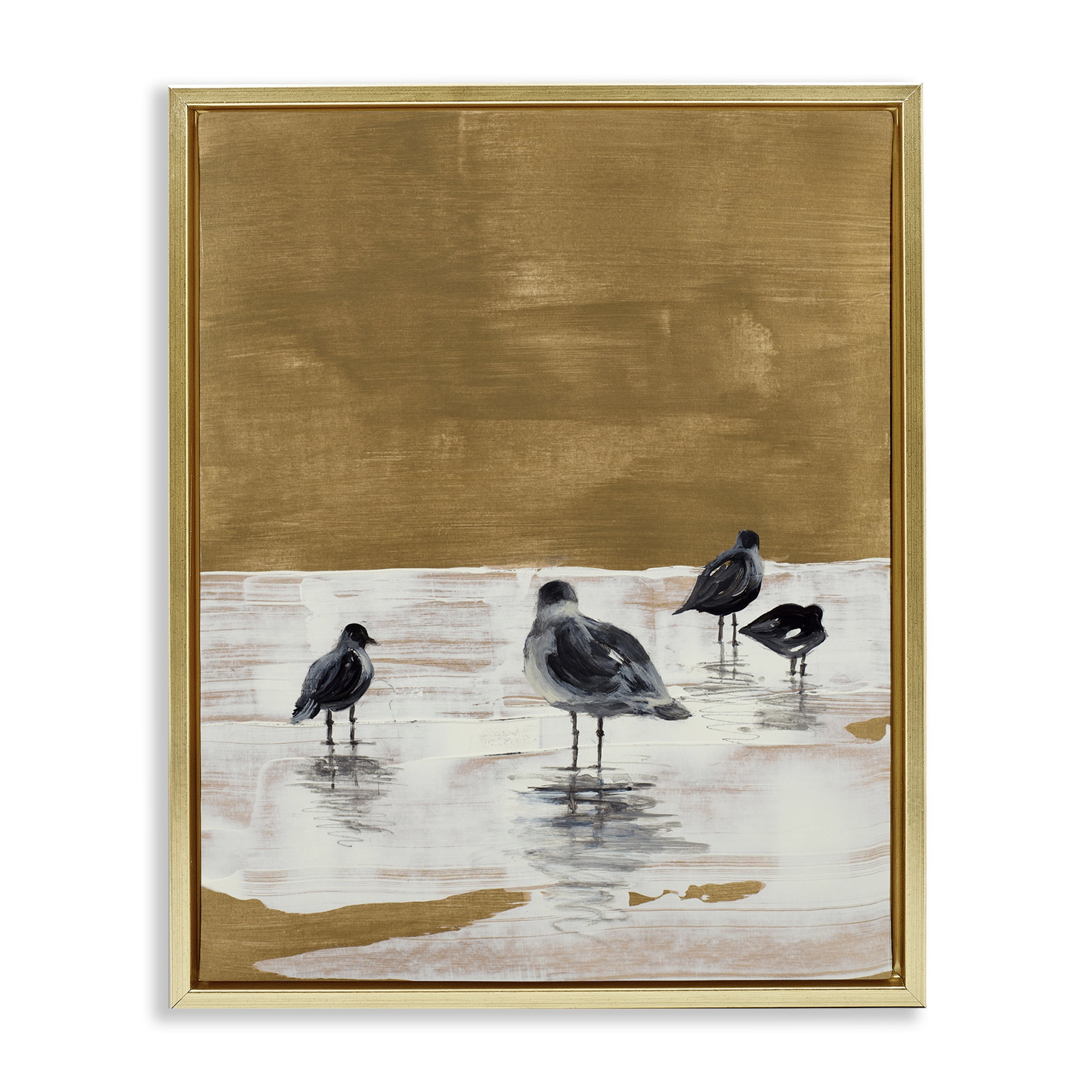 Stupell Industries Sea Seagull Silhouettes Animals & Insects Painting Gold Floater Framed Canvas Art Print Wall Art, 17 x 21