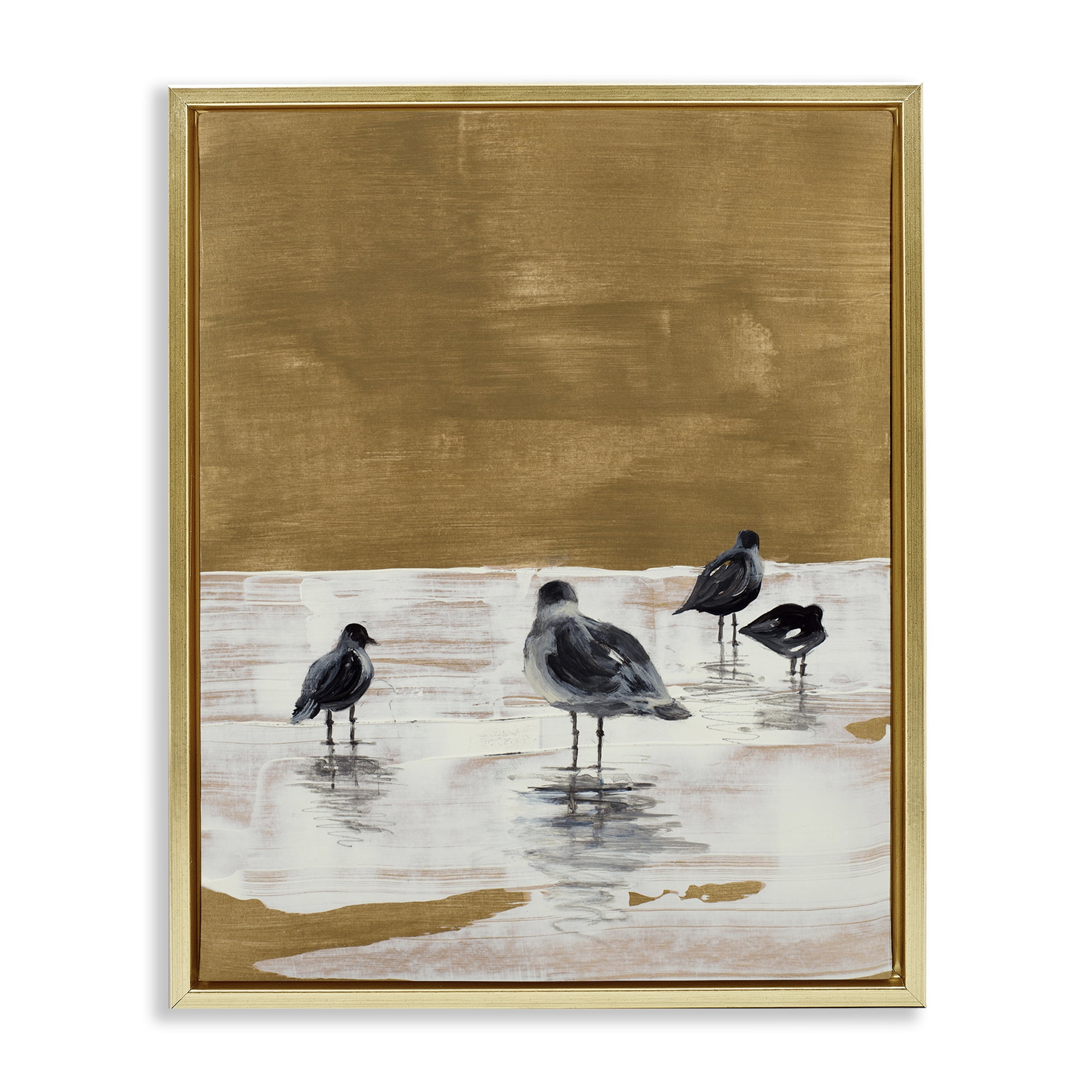 Stupell Industries Sea Seagull Silhouettes Animals & Insects Painting Gold Floater Framed Canvas Art Print Wall Art, 25 x 31