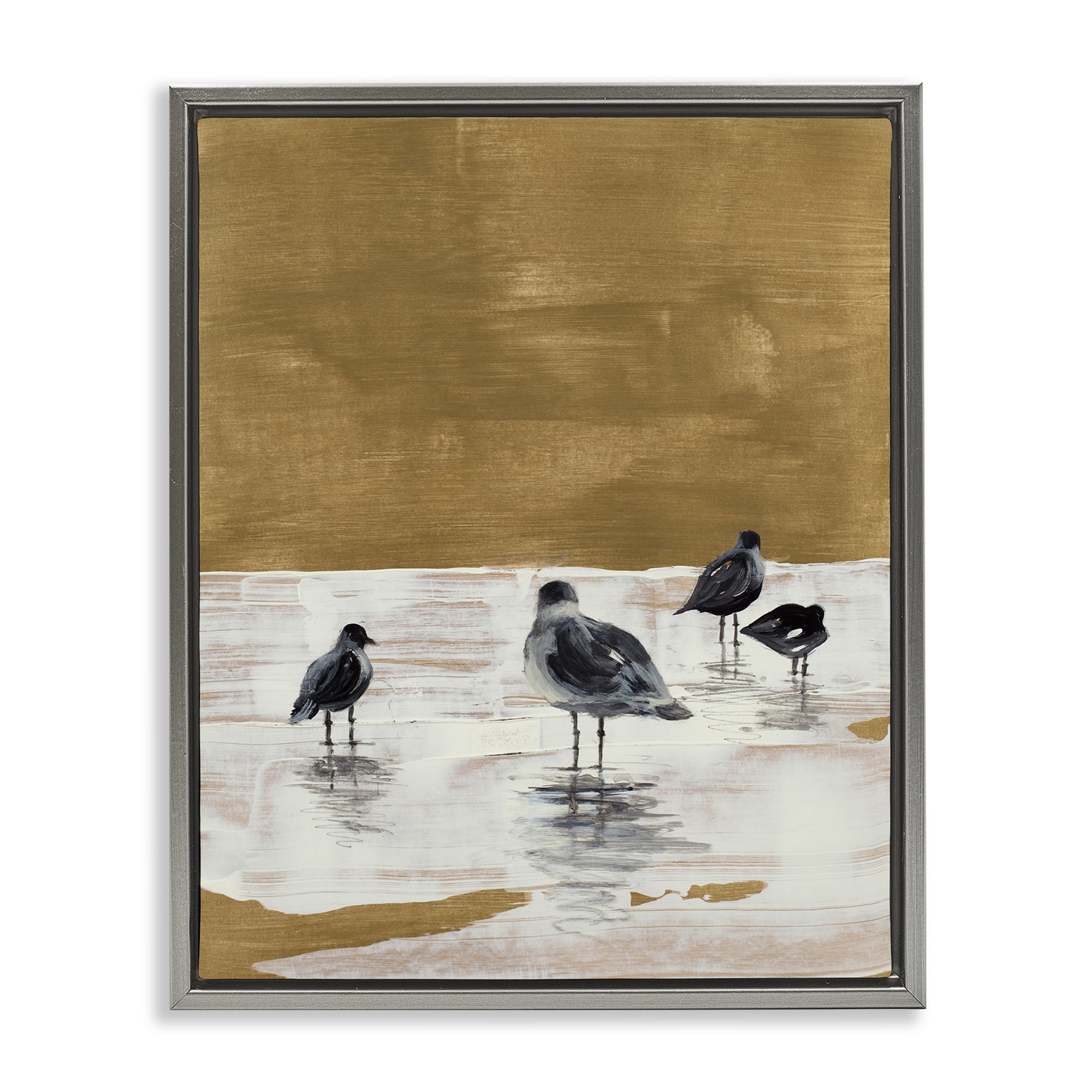 Stupell Industries Sea Seagull Silhouettes Animals & Insects Painting Gray Floater Framed Canvas Art Print Wall Art, 17 x 21