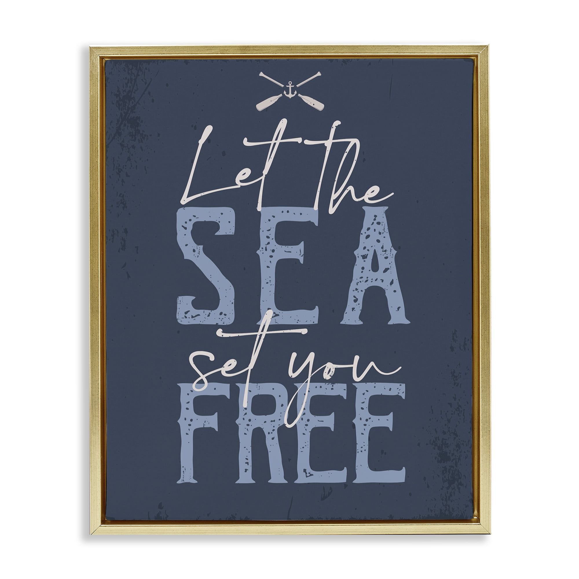 Stupell Industries Sea Set You Free Nautical & Beach Painting Gold Floater Framed Canvas Art Print Wall Art, 17 x 21