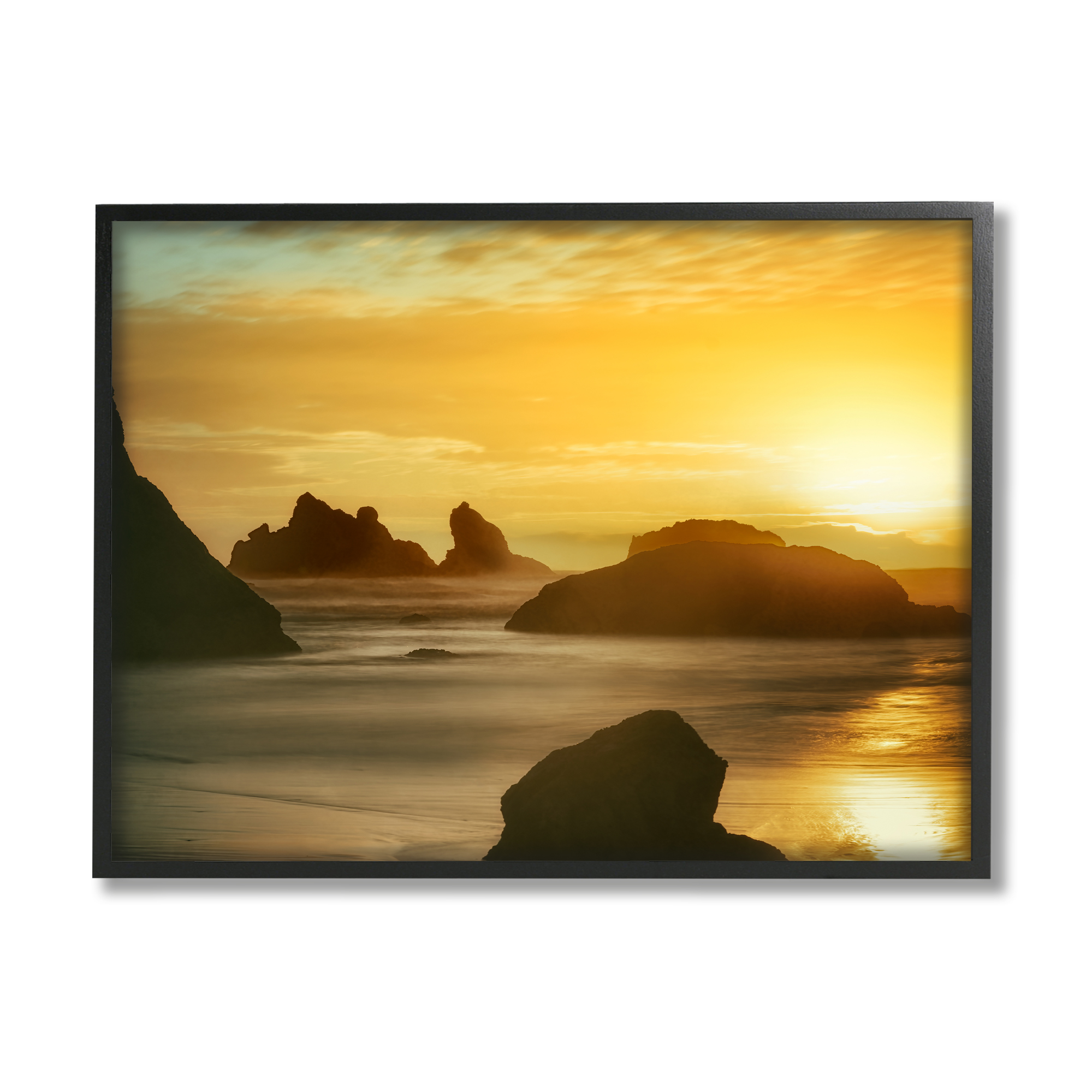 Stupell Industries Sea Stacks at Sunset Nature Photography Black Framed Art Print Wall Art, 14 x 11