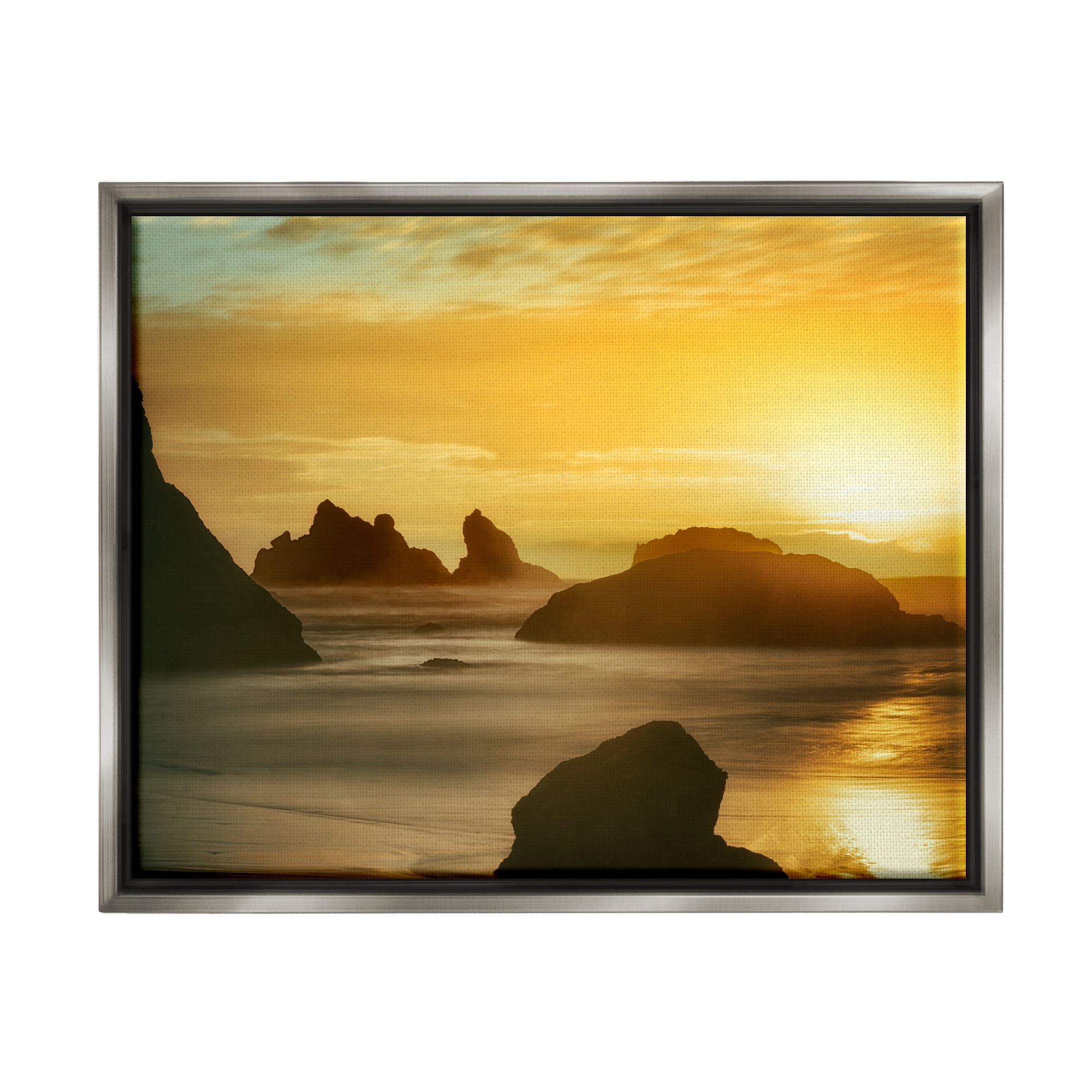 Stupell Industries Sea Stacks at Sunset Nature Photography Gray Floater Framed Art Print Wall Art, 21 x 17
