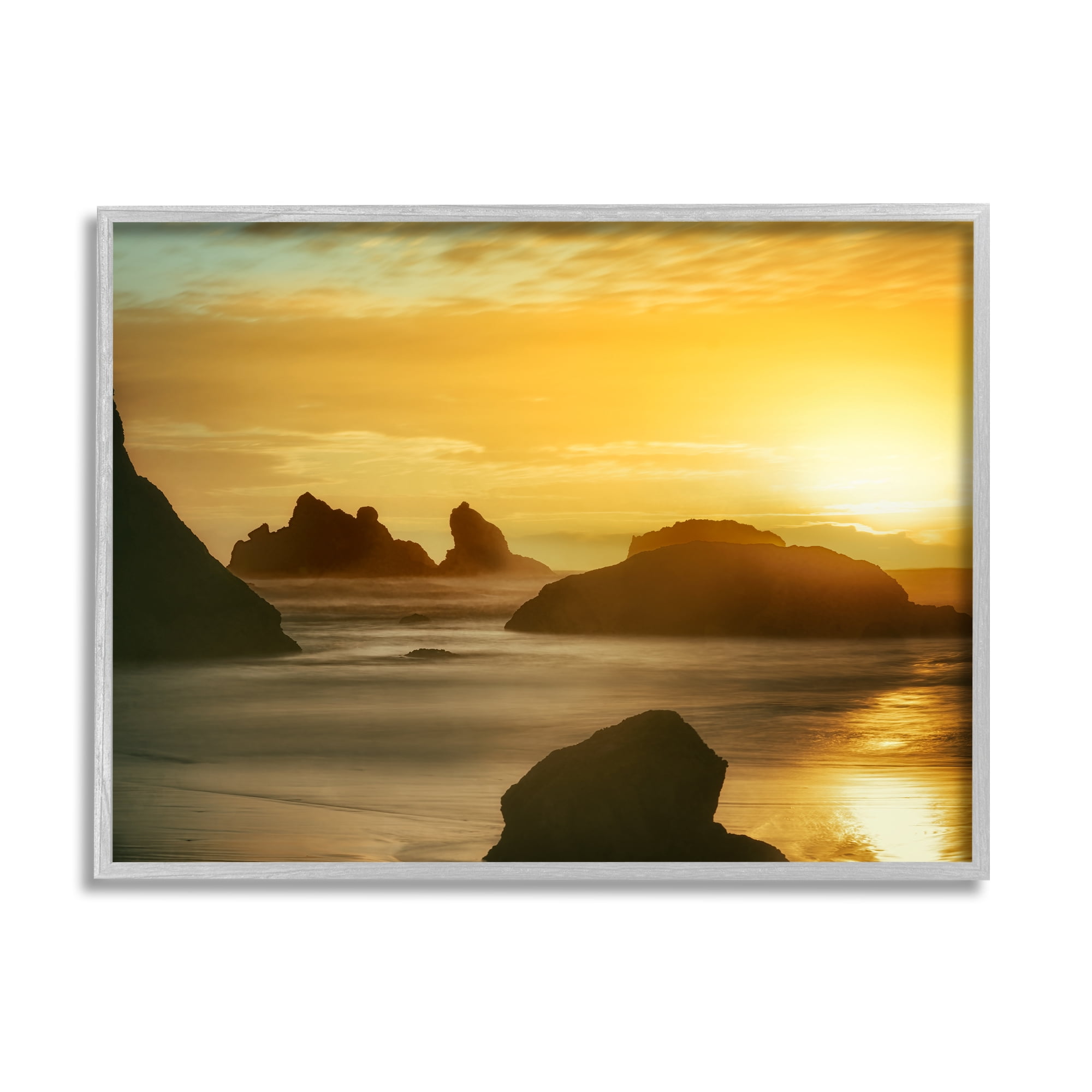 Stupell Industries Sea Stacks at Sunset Nature Photography Gray Framed Art Print Wall Art, 30 x 24