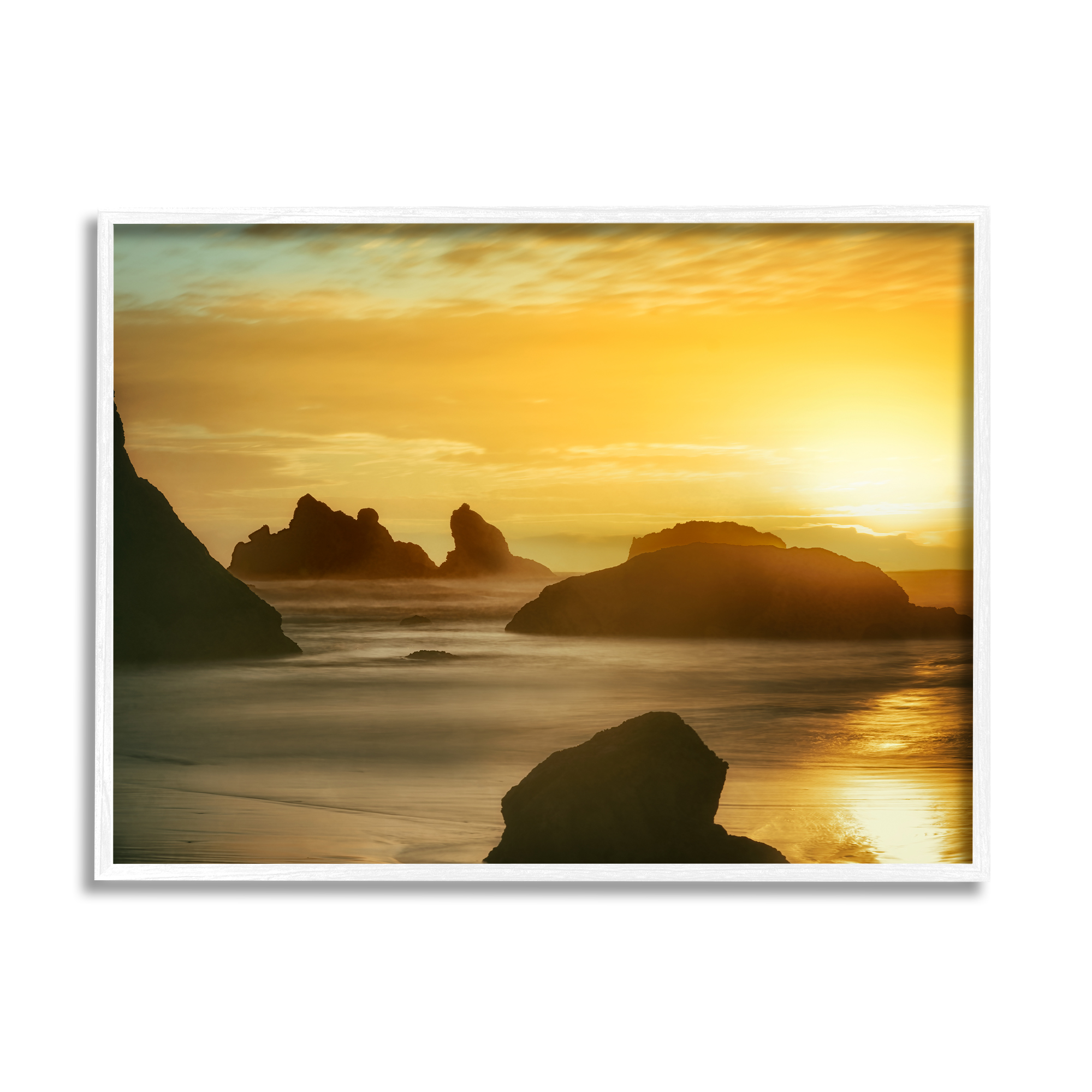 Stupell Industries Sea Stacks at Sunset Nature Photography White Framed Art Print Wall Art, 14 x 11